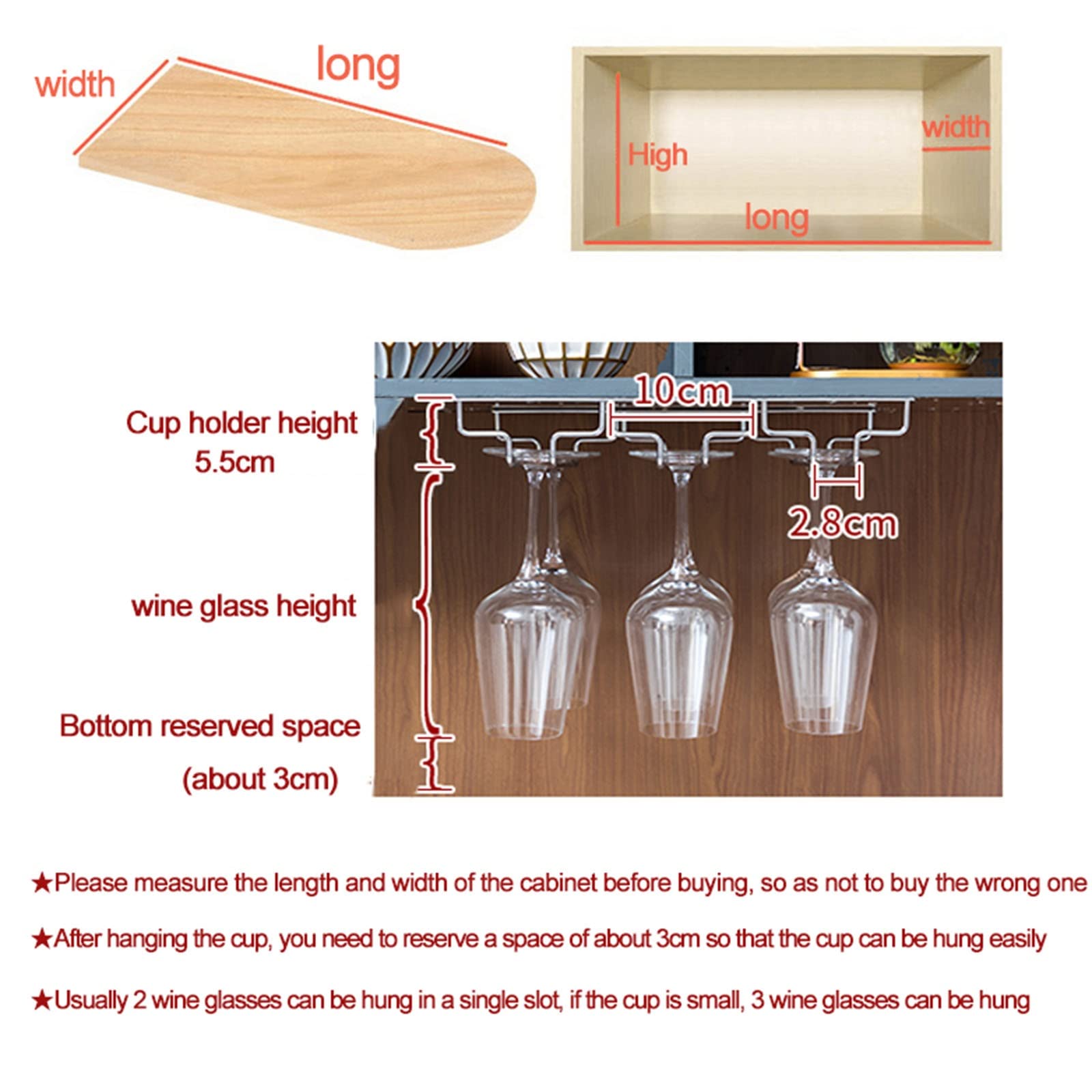 Estante para Copas de Vino bajo Mueble, con 7 Filas de Soportes, Ahorra Espacio para Bar y Bodega. Solución almacenar Vino (Ancho: 18 cm).