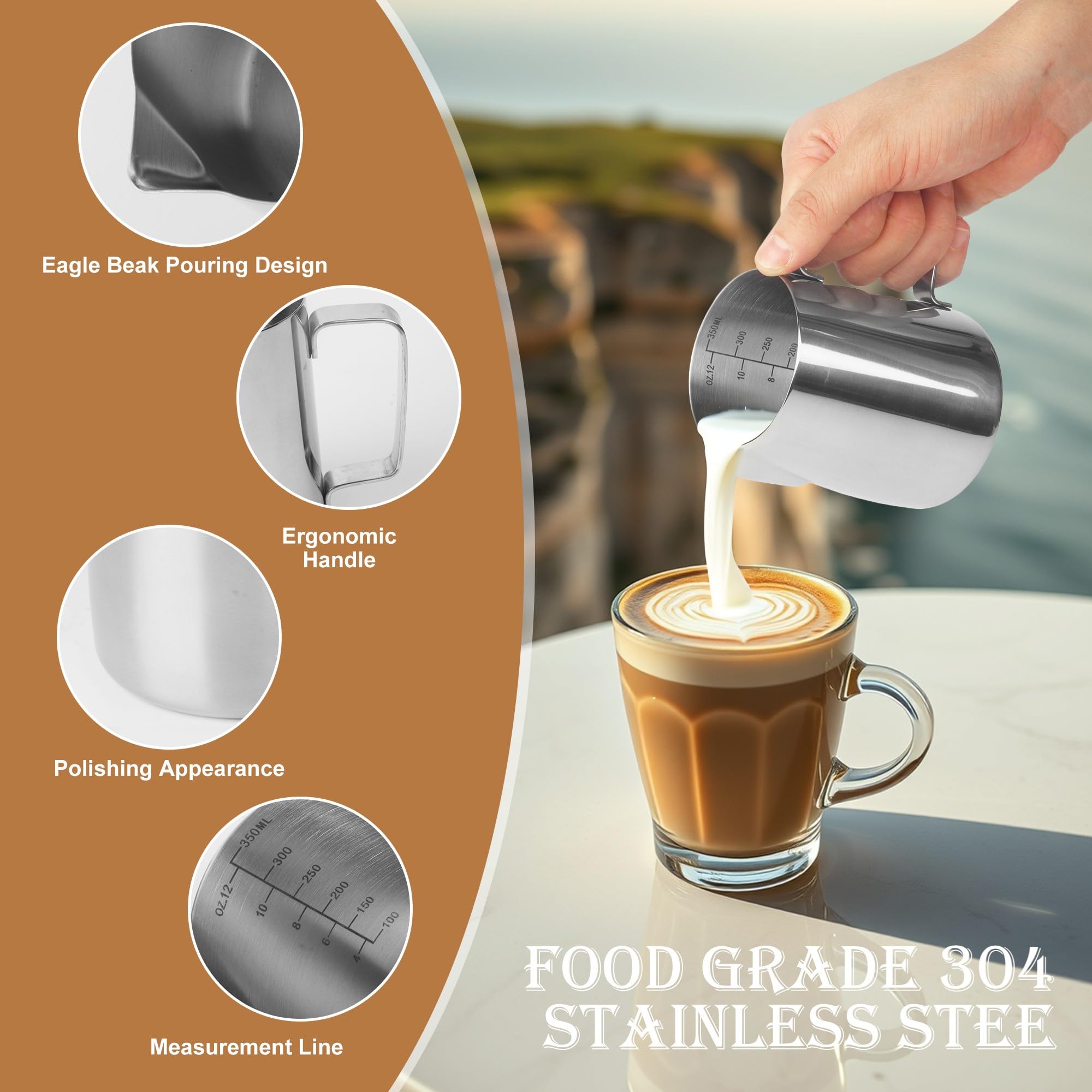 Set di Tamper per Caffè da 51 mm, Kit di Accessori per Espresso con Brocca per Schiumare, Strumento per Manomissione Caffè, Agitatore per Caffè, Penna per Latte Art, Tappetino, 16 Stencil per Caffè