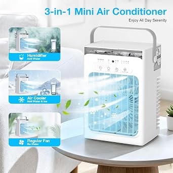 Portable Air Conditioners, Portable AC Unit with Remote, 1100ml Tank Evaporative Air Cooler, Mini AC with 4 Speeds & 2 Mist Modes, 2/4/6 Hour Timer, USB Powered Cooling Fan for Bedroom, Room, Office