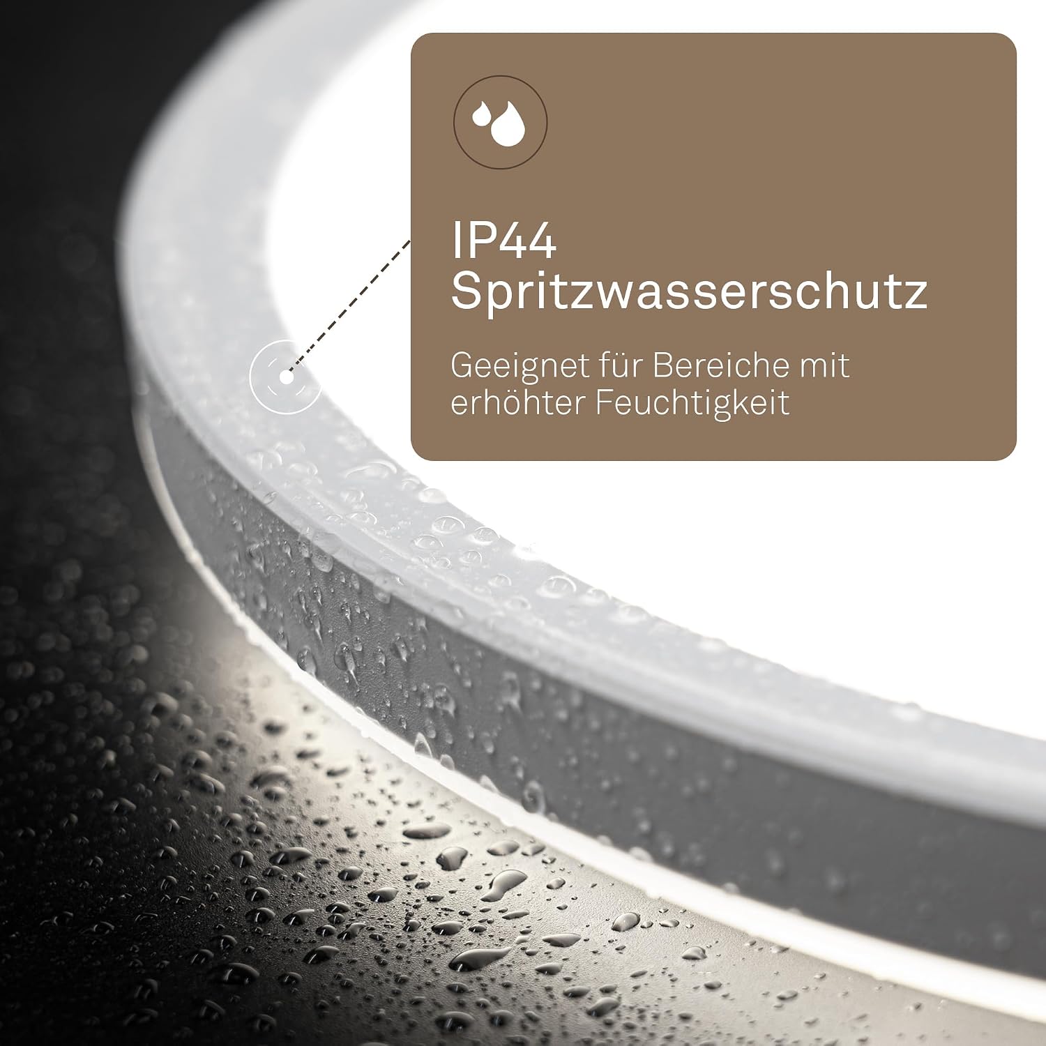 Close-up of the B.K.Licht LED Panel Light showing IP44 splash protection