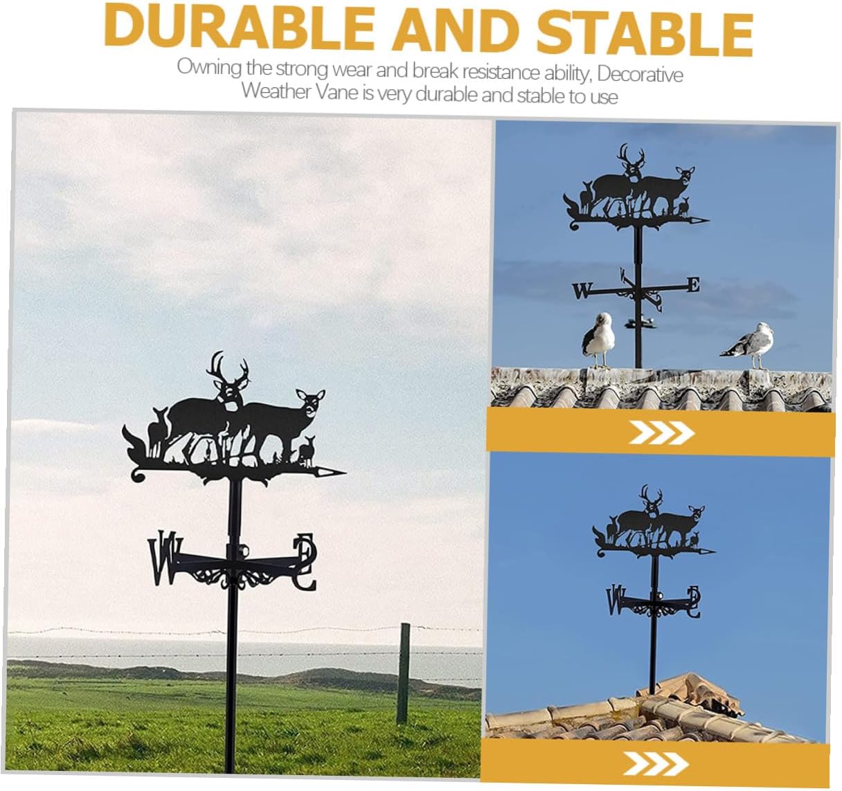 Iron Weather Vane Elk Design with Metal Stand Outdoor Lawn and Garden Vane Ornament for Roof Wind Direction Measurement