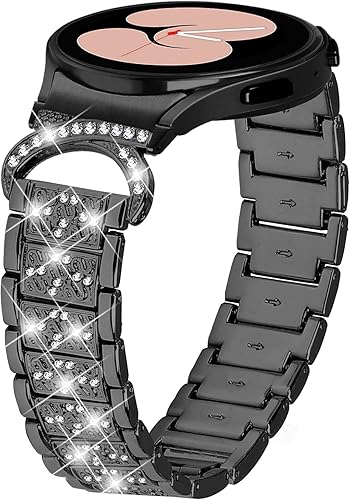 Correas de reloj brillantes diseñadas para Samsung Galaxy Watch 6/5/5 Pro/4 correa de muñeca para mujer, elegante pulsera de acero inoxidable de