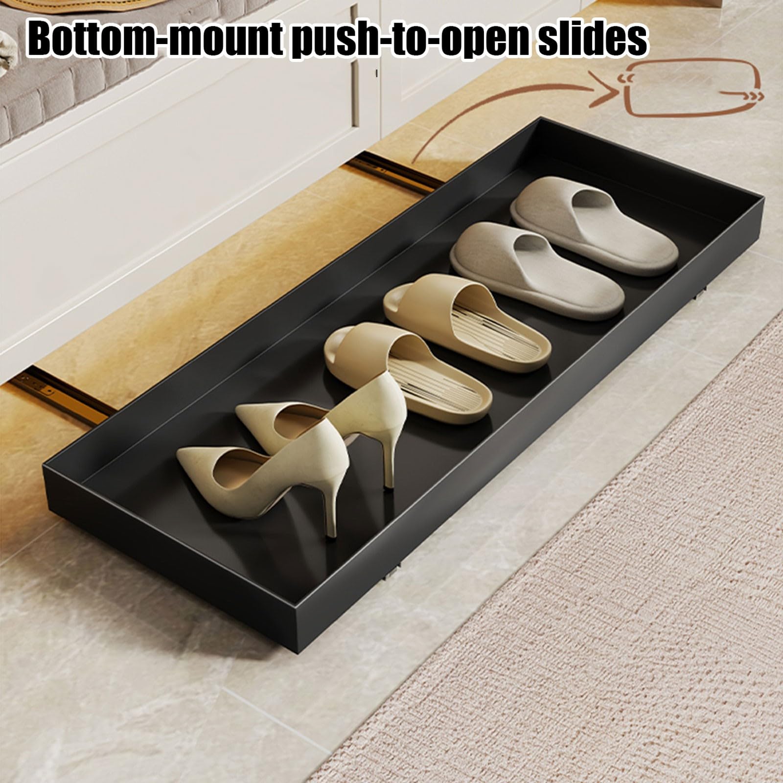 Vassoio Porta Scarpe Scorrevole per Sottopensile e Ingresso Supporto Estraibile Cassetto Salvaspazio Push-Open guide silenziose estraibili struttura resistente B,L66*W31CM