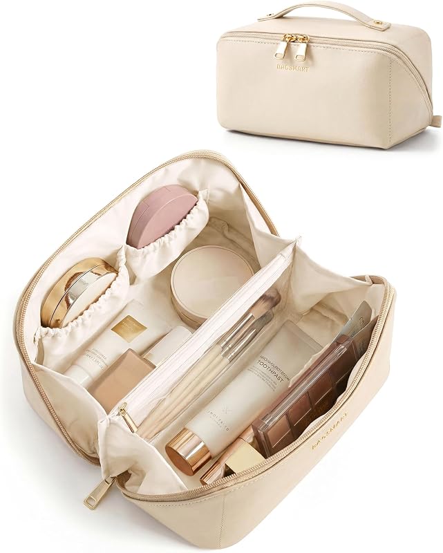 Necessaire de maquiagem BAGSMART com abertura plana, bege creme 10- Cream Beige