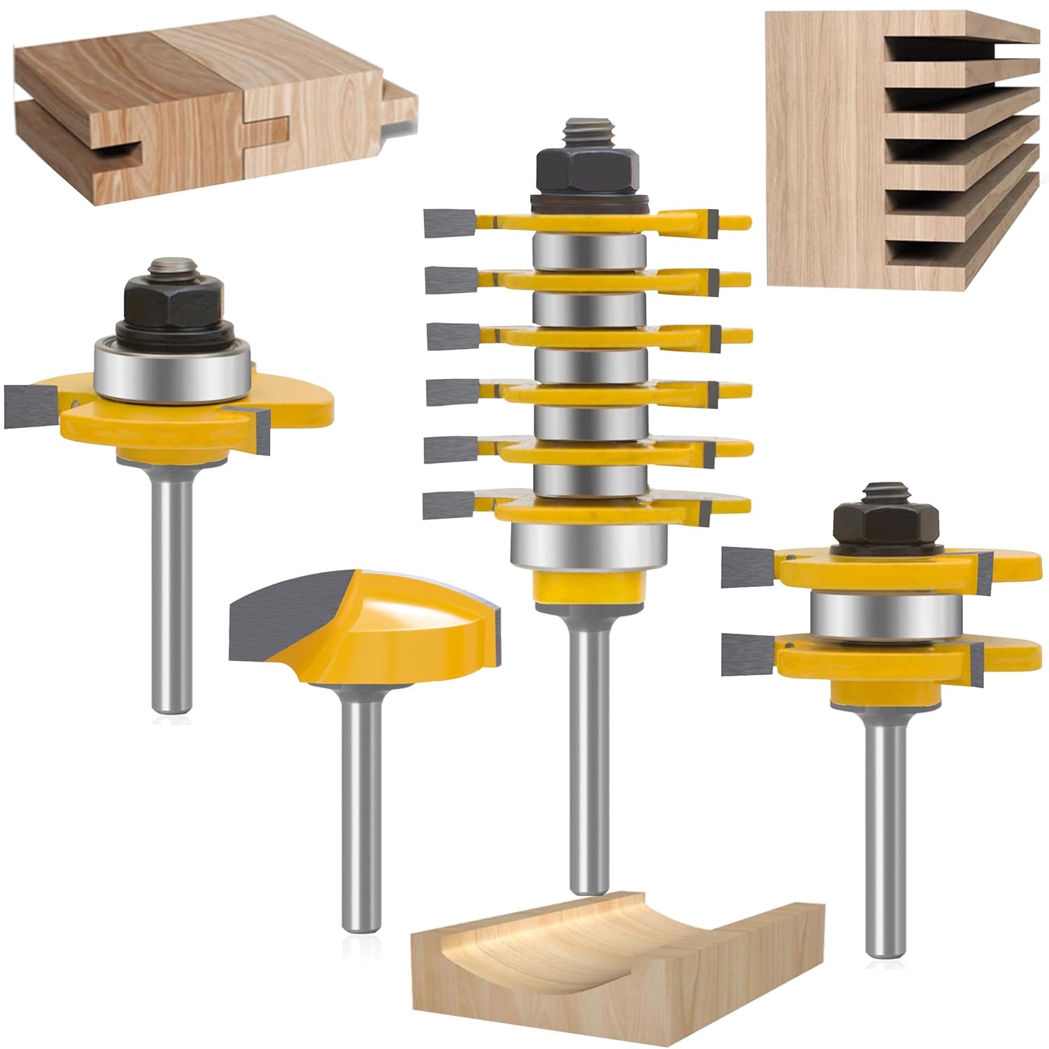 TAIWAIN 1/2 Inch Shank Router Bit Set Picture Frame Molding Woodworking Tool, Architectural Drawer Cabinet Door Milling Cutter Bits, Router Bits Sets Wood Miter Carbide CNC Cutter (DE2-F)