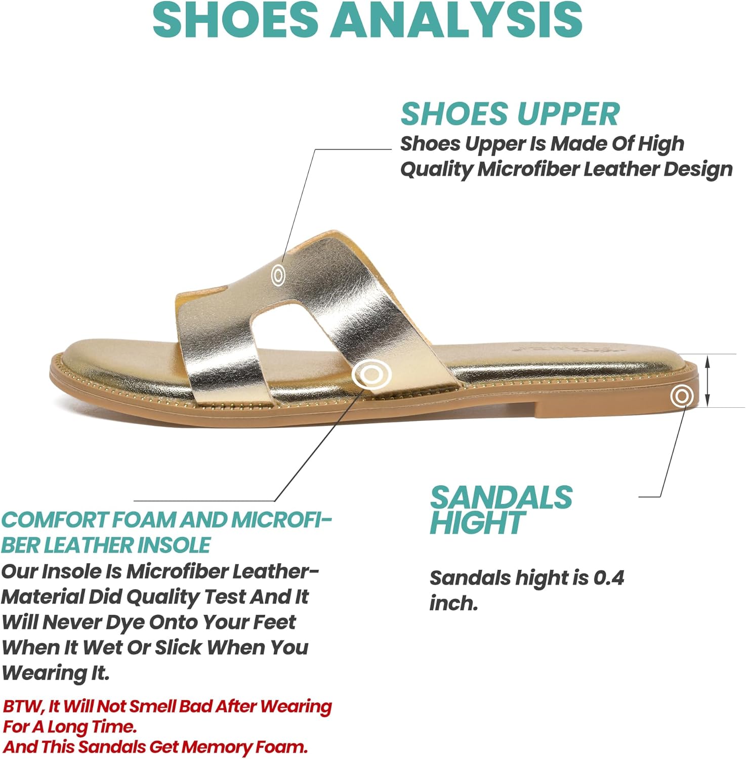 NianEr Womens Microfiber Leather Memory Foam Support H Sandals Dress Dressy Slip On Casual Cute Comfort Bride Bridal Wedding Designer Date Flat Sandals Summer Shoes Slides - Image 4