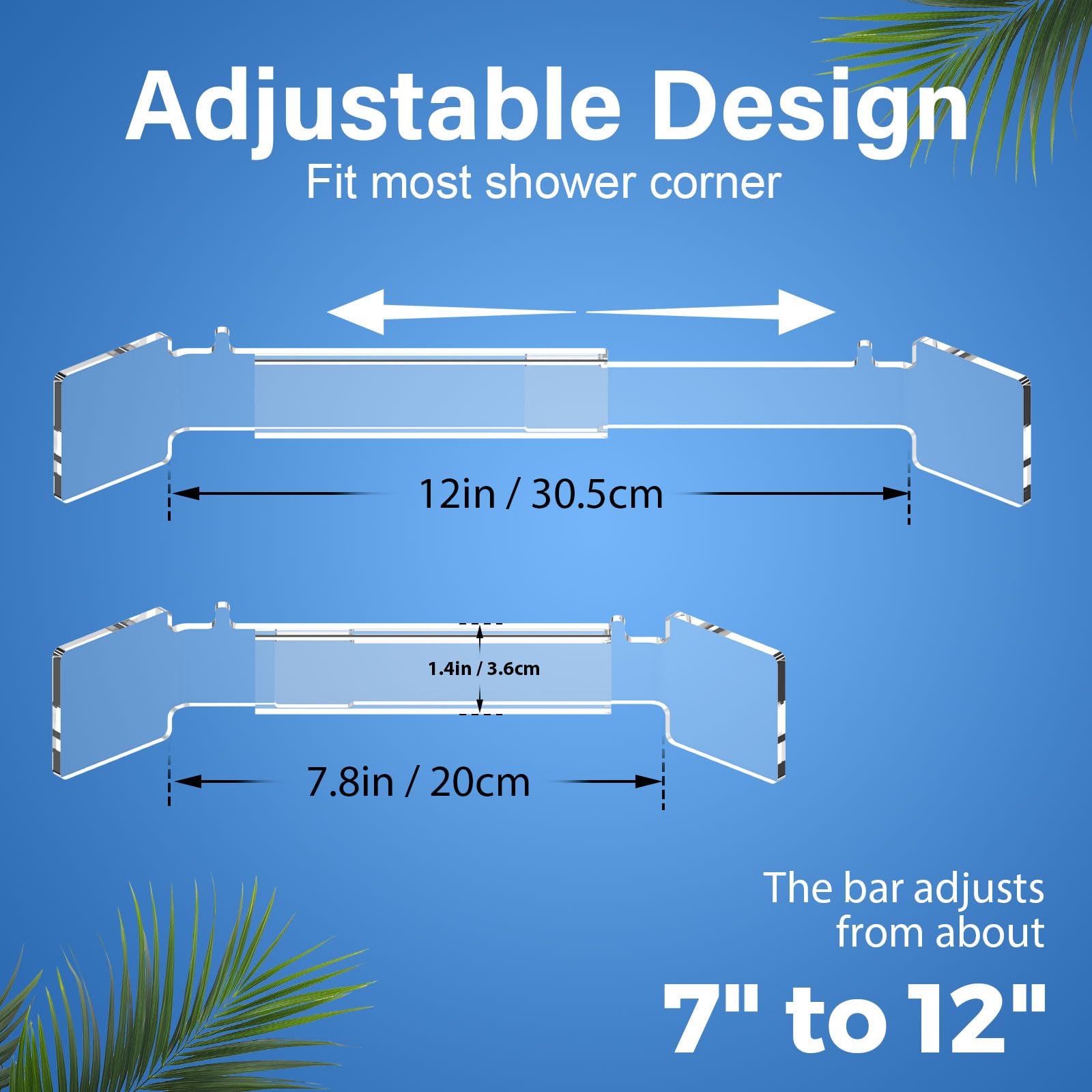 Adjustable RV Shower Corner Storage Bar With 8 Hooks - Stainless Steel Bathroom Shelves, Rust Proof, 9-15 Inch, 2 Packs