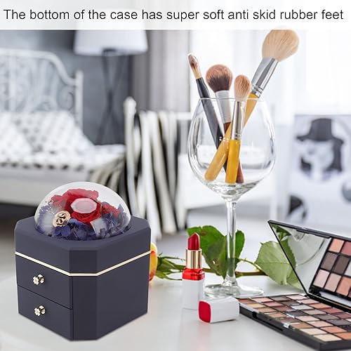 Miniatura 4 de Joyero, caja de regalo de rosa real preservada hecha a mano con diseño extraíble, patas de goma antideslizantes, caja de rosas flocadas para