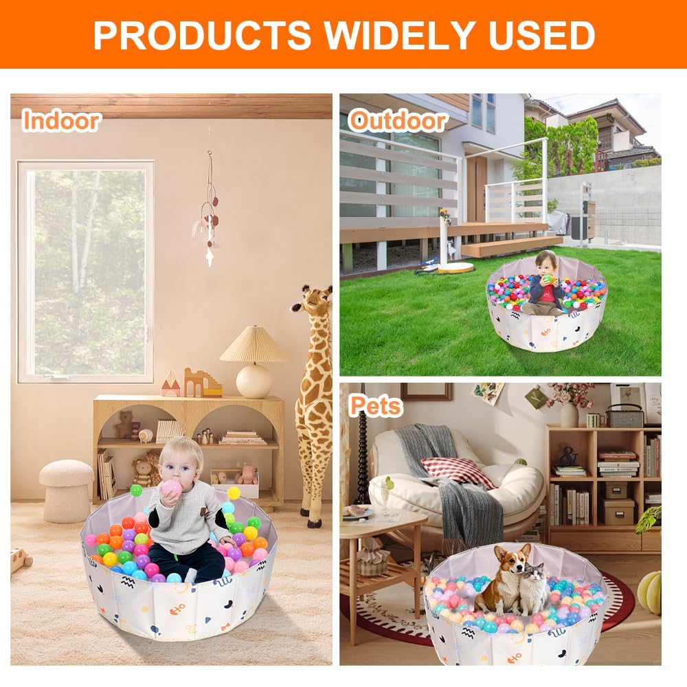 Piscina de pelotas plegable para bebés, 80 cm para niños, niñas, niños, piscina redonda portátil para perros, gatos, interior y exterior, pelotas no incluidas (blanco-2)