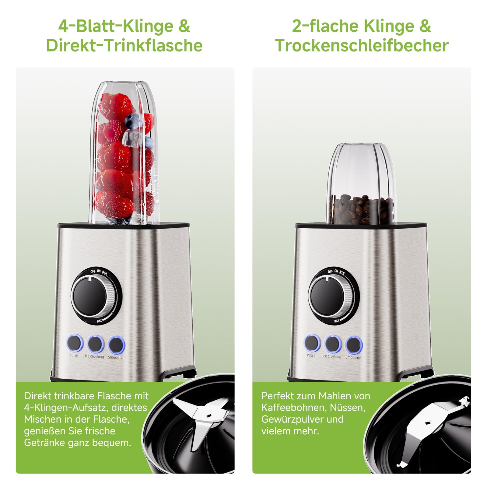 Biolomix Smoothie Maker, 1300 W, 1,5 l, mikser stojący | Z ostrzem ze stali nierdzewnej, nadaje się do koktajli, koktajli mlecznych, sosów (TB003)