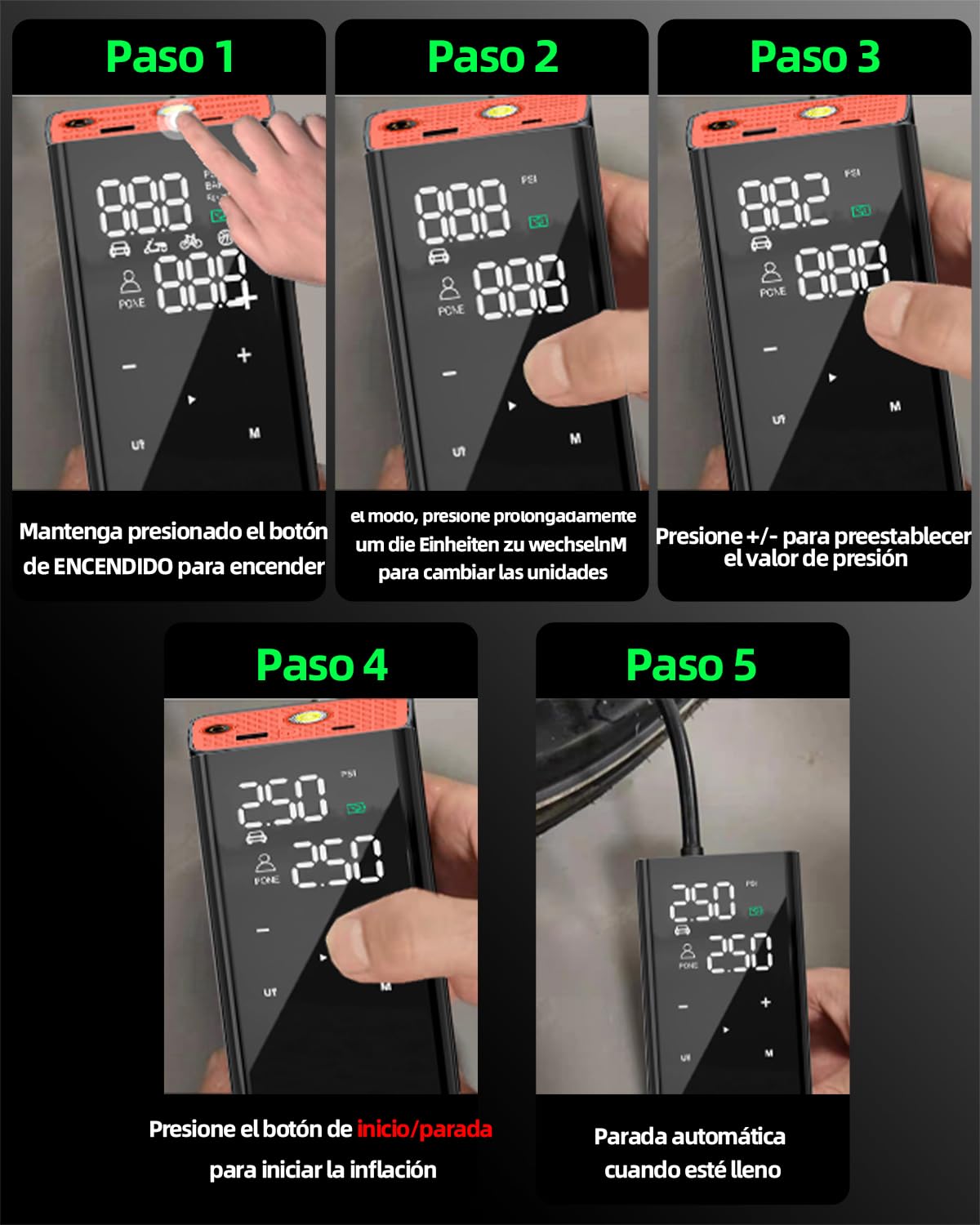 12000mAh Inflador Ruedas Coche- Velocidad 4X, 150PSI Mini Compresor Aire Portatil Bateria, Inflador Electrico Bicicleta para Válvula Schrader/Presta/Dunlop, 10Bar Hinchador Ruedas Moto/Bici/SUV