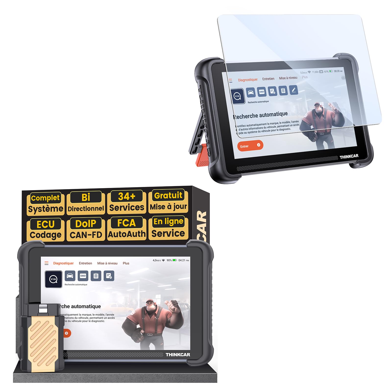 ThinkScan 689BT Valise Diagnostic Auto et Film de Protection en Verre Trempé, Diagnostic Automobile Complet, Scanner pour Voiture avec Test d'action, 34+ Réinitialisation, FCA Autoauth, CANFD&DoIP