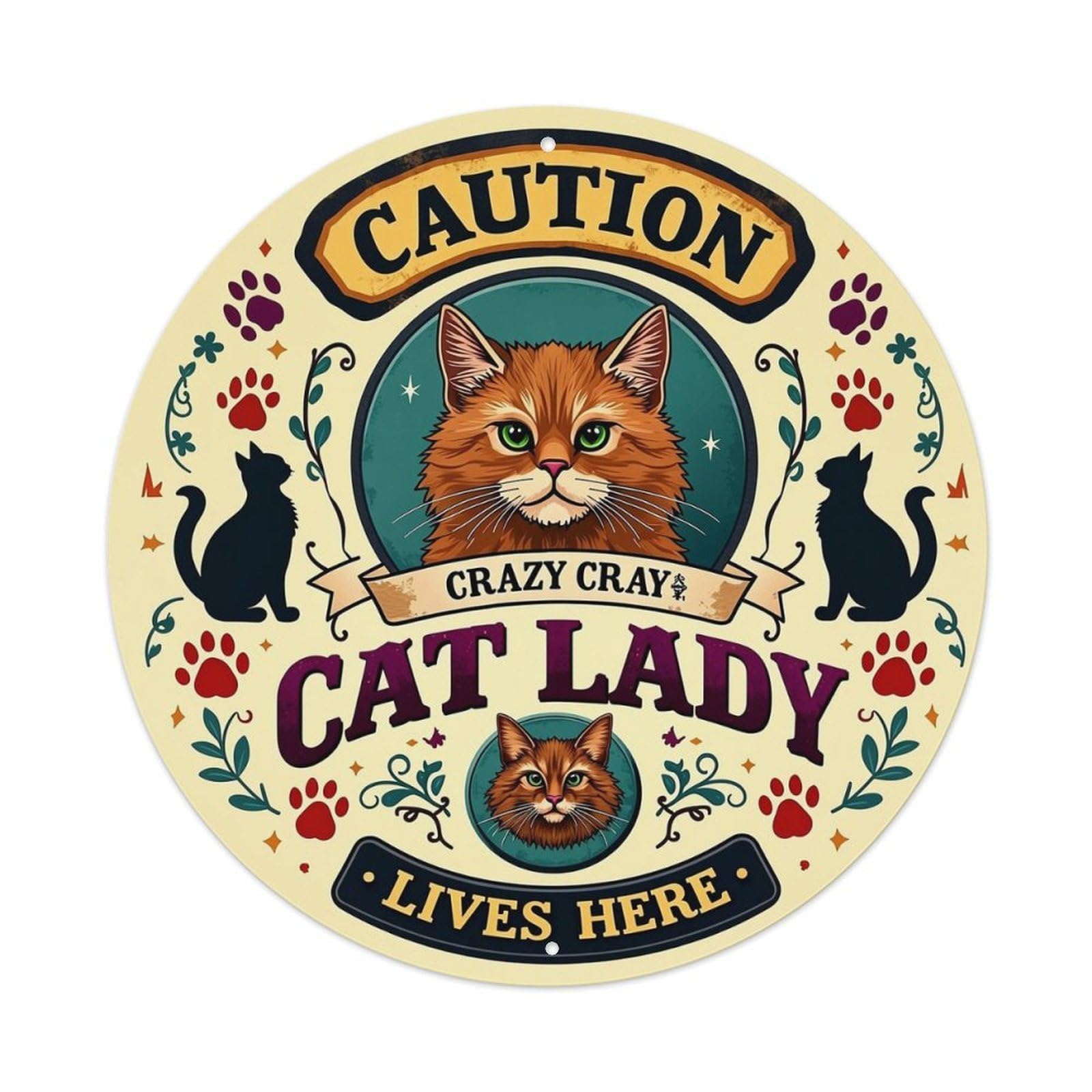 Cat Lady Warning Sign Pattern Tin Sign Metal Poster Vintage Metal Signs for Home Man Cave Bar Cafe Kitchen laundry room Wall Decorations Gift 8x8Inch
