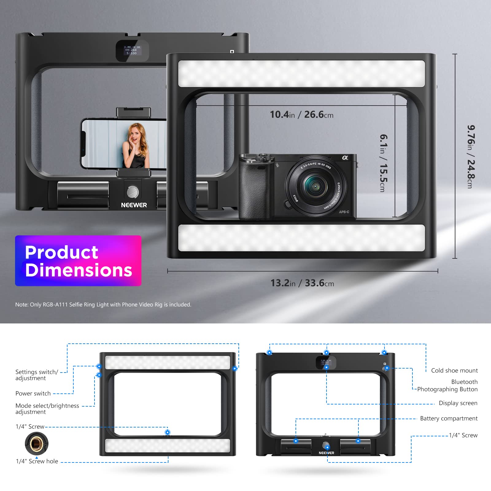 NEEWER RGB LED-Ringlicht Selfie-Licht,360° Vollfarbe,Smartphone-Video-Rig und Telefon-Videostabilisator,2500K~10000K CRI97+ LED-Licht mit Akku und Ladegerät für Filmemachen/TikTok/Make-up/YouTube/Vlog