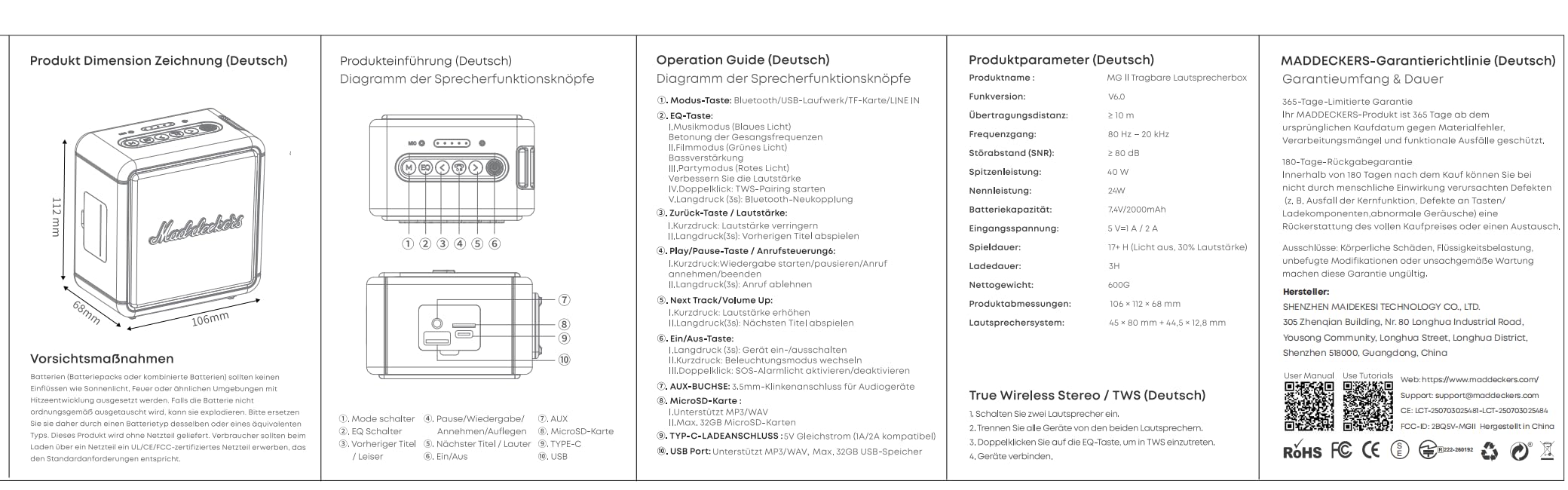MG II Upgrade Bluetooth Lautsprecher, 24W RMS, Bluetooth 6.0, DSP-Klang, IP67 Wasser- und staubgeschützt, Lange Akkulaufzeit, RGB-Licht, TWS Stereo, 3 EQ-Modi, USB-C, AUX/TF/USB (Crème)