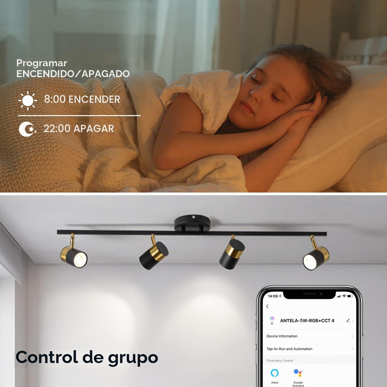 ANTELA Bombillas LED WiFi GU10 5 W, regulable, control App con Alexa/Google Home, RGB&2700K-6500K blanco frío cálido, 8 unidades | Regulable, control App con Alexa/Google Home, RGB&2700K-6500K blanco frío cálido, 8PCS, 2.4Ghz wifi