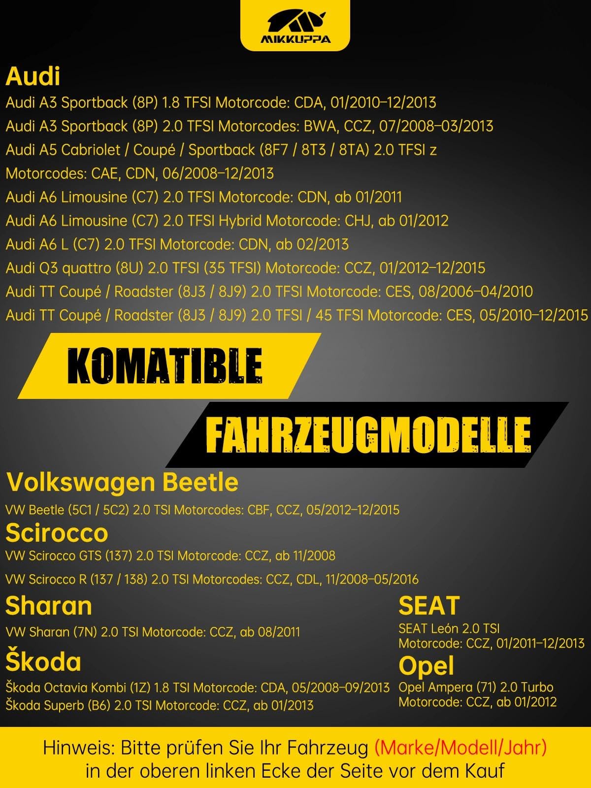 MIKKUPPA Zündspule 1 Stück passend für Audi A3 A4 A5 A6 Q3 TT 1.8T 2.0T TFSI ersetzt 06H905115B 0221604115 06H905601A für VW Beetle Scirocco Sharan Skoda Seat 2.0T Motoren