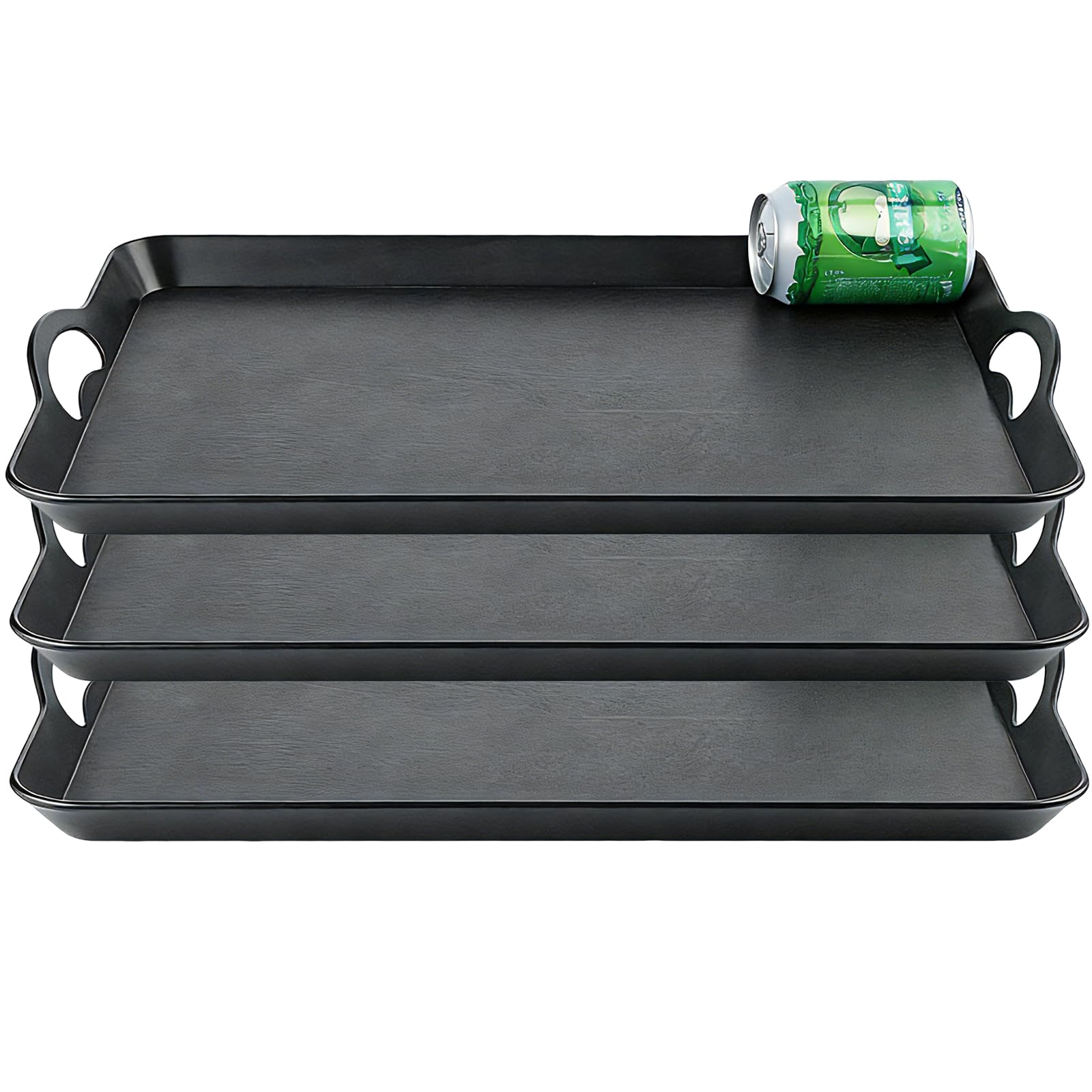3 Pack Serving Trays with Handles, 41.6x27.8x3.3 cm Rectangular Stackable Tray for for Dinner Snack Fruit Dessert Beverage Appetizer Butler-Kitchen