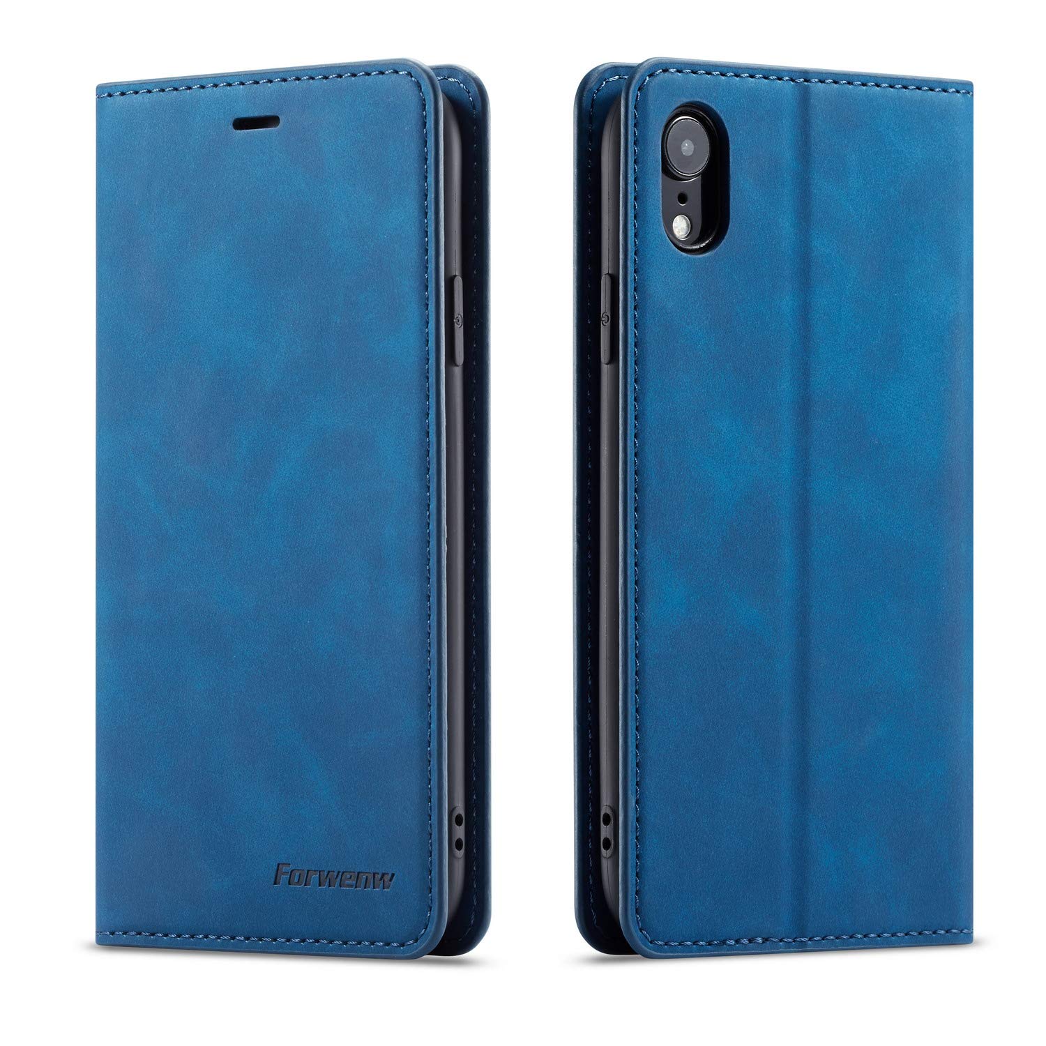 QLTYPRI Case for iPhone XR, Premium PU Leather Cover TPU Bumper with Card Holder Kickstand Hidden Magnetic Adsorption Flip Wallet Case Cover for iPhone XR - Blue