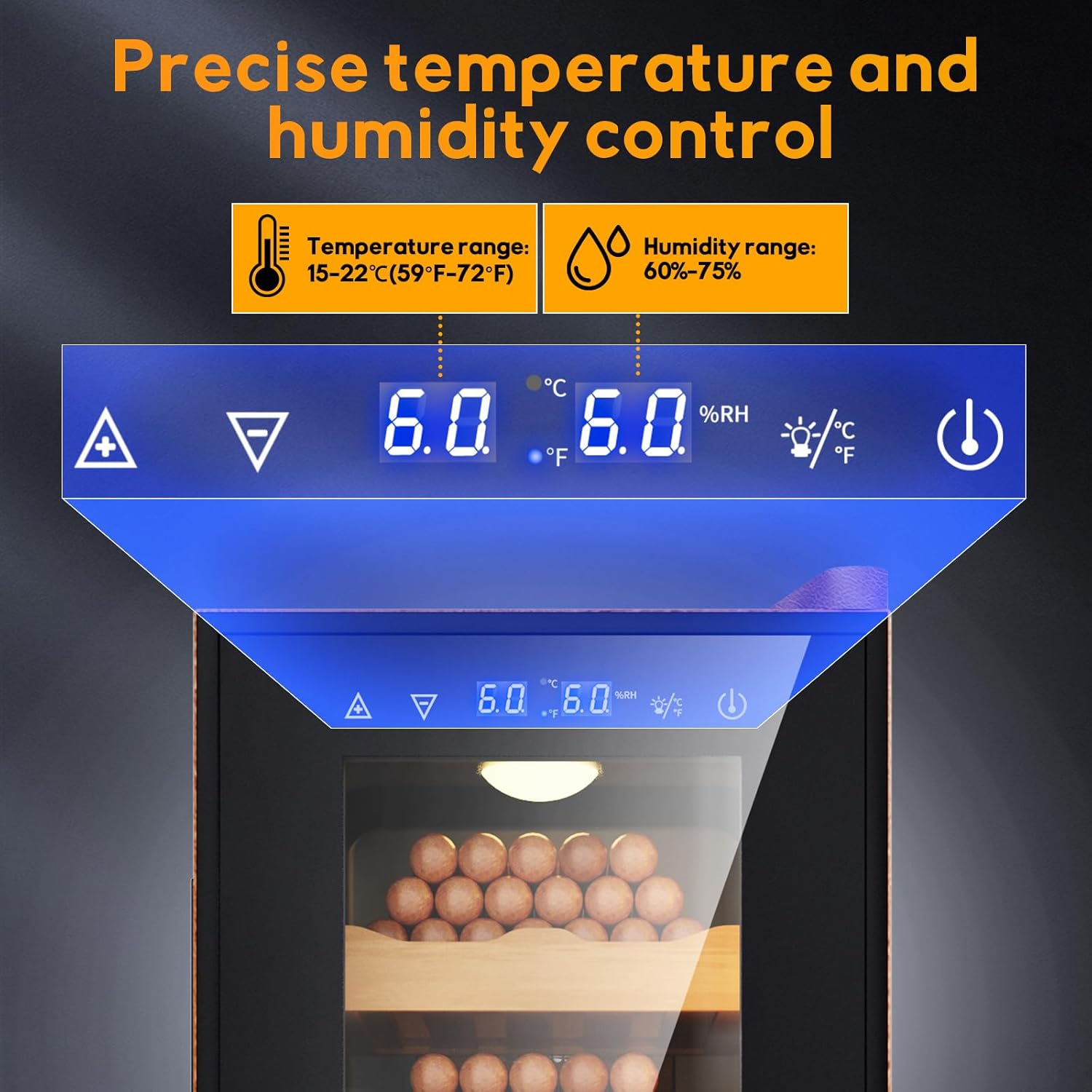 35L Upgraded Electric Humidor with Leather, 250 Counts Large Capacity,Thermostatic Electric Cooler Cabinet with Digital LED Screen, Safety Lock,Smart Humidity & Temp Control, Gifts for Men