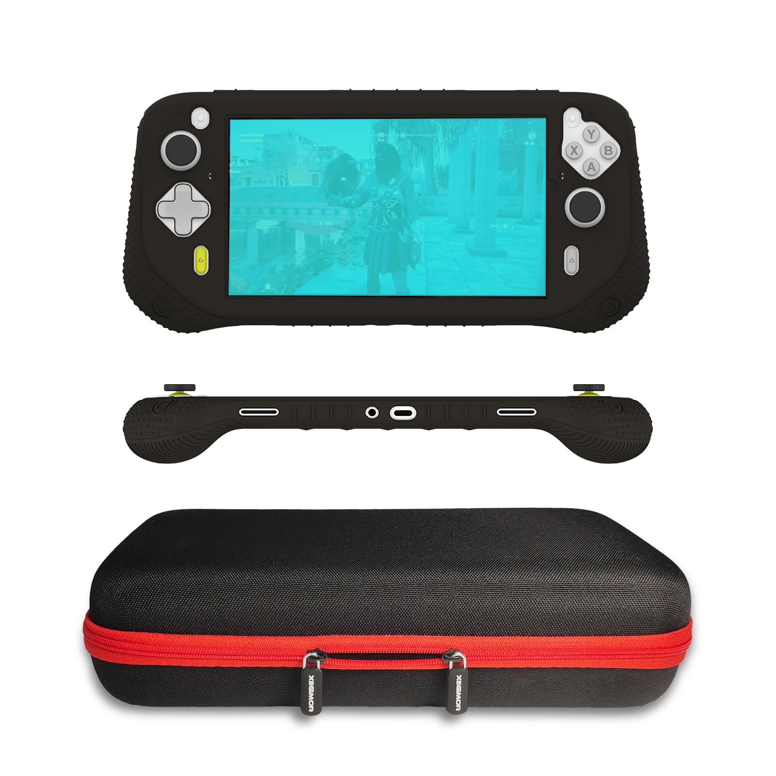 Funda de silicona y funda de transporte compatible con Logitech G Cloud Gaming Handheld, protector de pantalla para Logitech G Cloud Console accesorios (negro/negro)