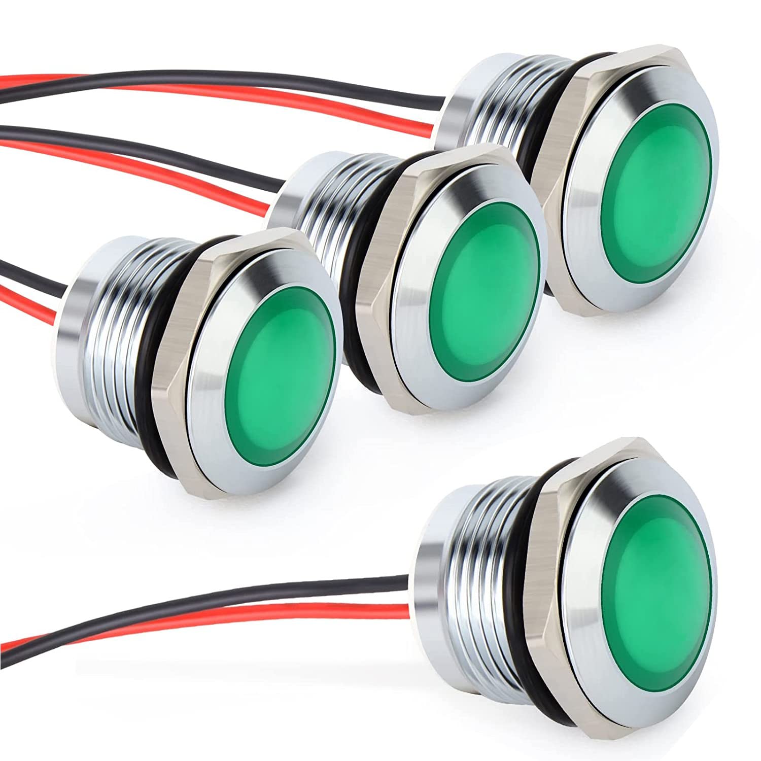 Gebildet 4pcs AC/DC 12-24V 20mA Energiesparanzeige Metallanzeigelampe wasserdichte Signallampe Lochgröße 16mm Grün LED (Sphärischer Oberflächenkopf)