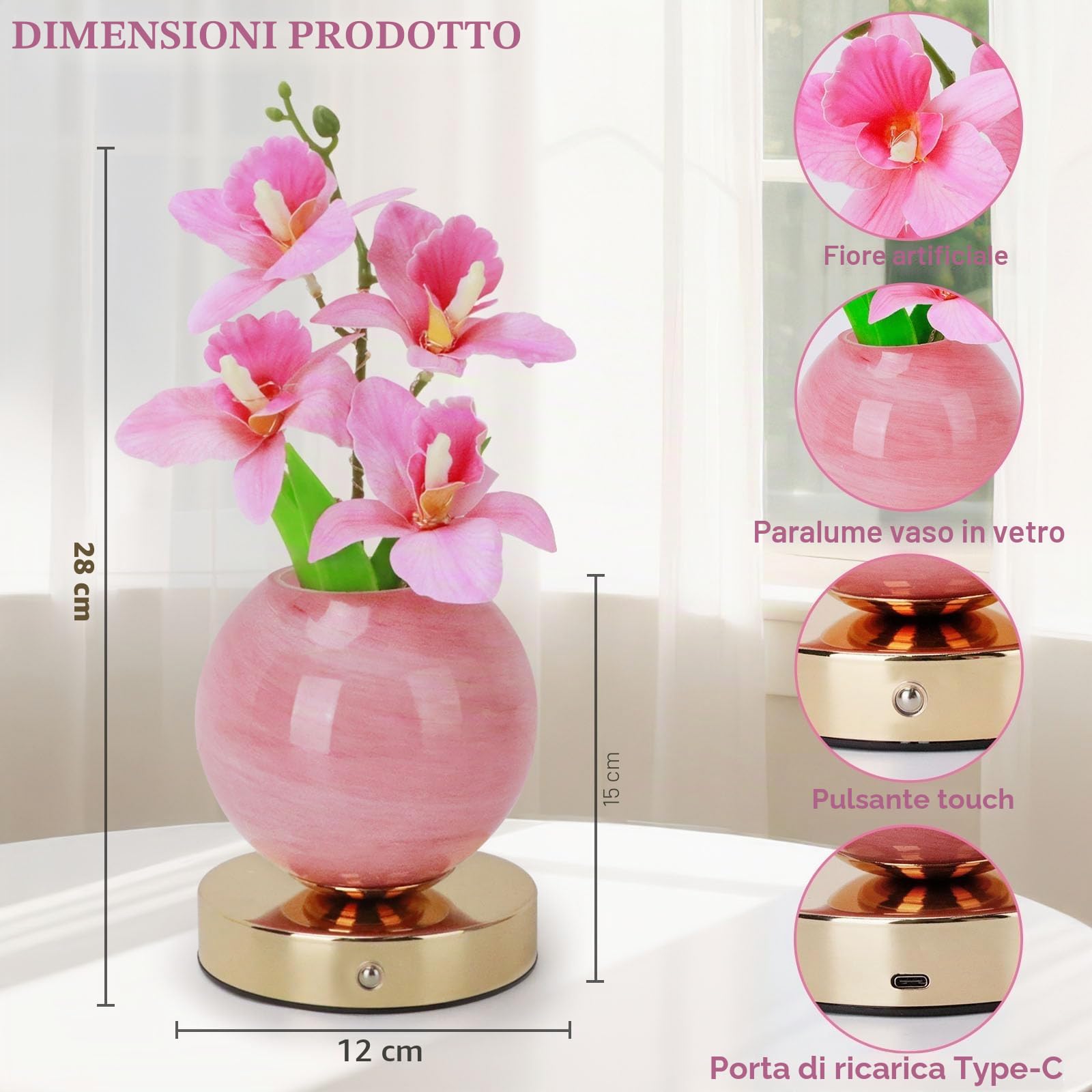 BVI BOOMERVIVI Lampada da tavolo a forma di tulipano, ricaricabile, senza fili, dimmerabile, con tulipano artificiale, lampada da scrivania a LED, da comodino, regalo romantico per ragazze, donne