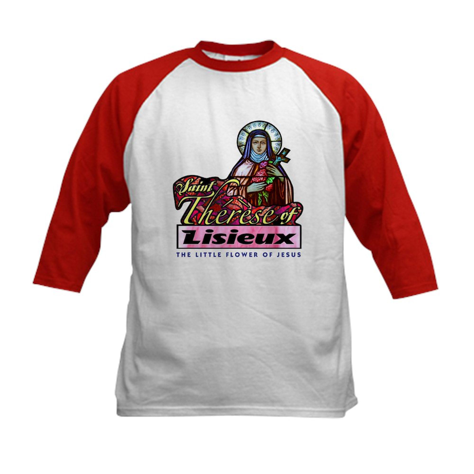 CafePress Saint Therese Kids Baseball Jersey Kids Cotton Baseball Jersey, 3/4 Raglan Sleeve Shirt Red/White