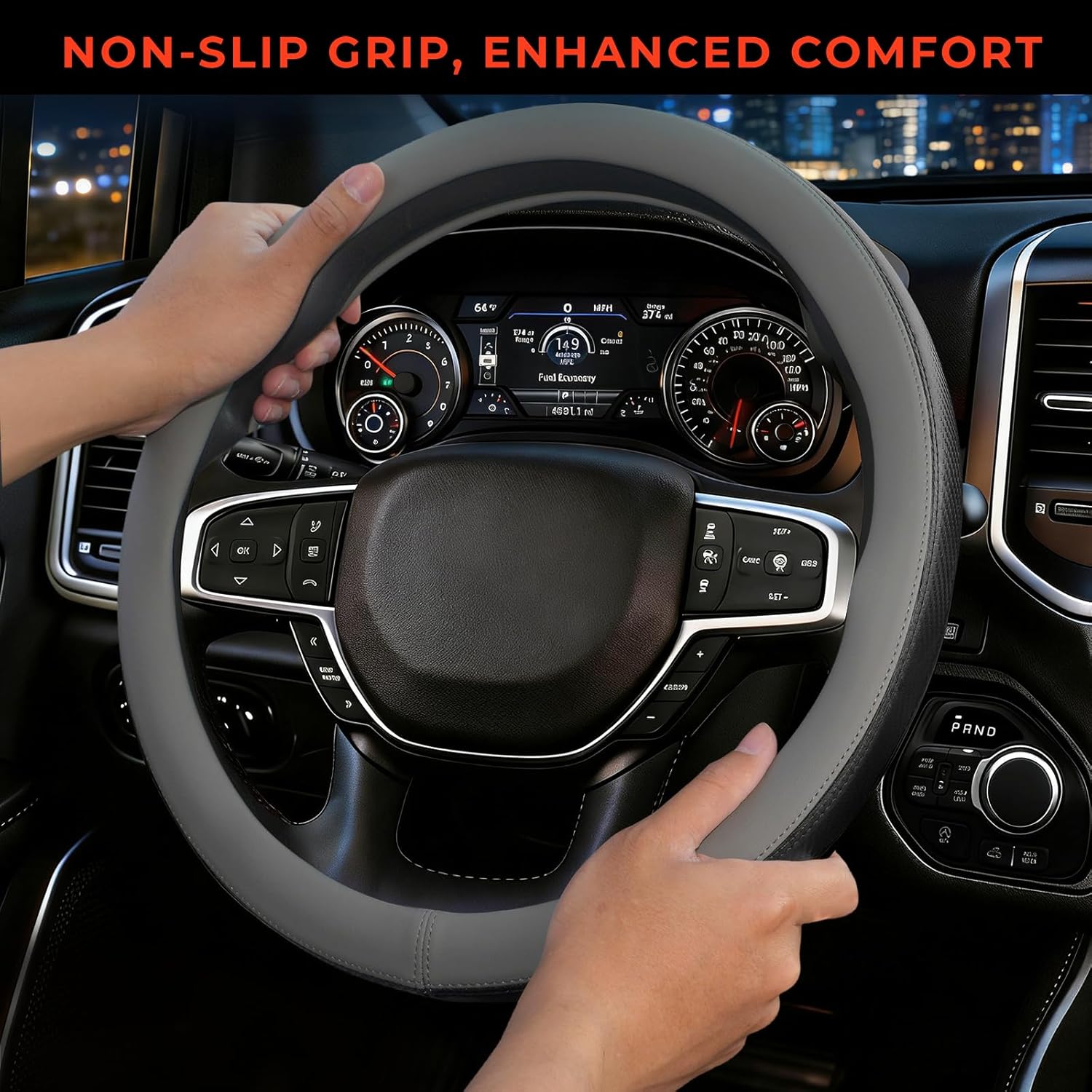Steering Wheel Cover for Dodge Ram 1500 2500 3500 2012-2026, Fit 15.5-16" Wheels (Gray)