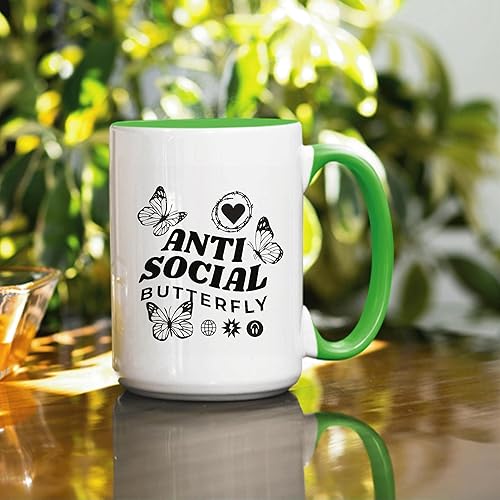 Miniatura 3 de Cool Gift Design With Groovy Quote AntiSocial Butterfly For All 11oz 15oz Inner Color Accent Mug