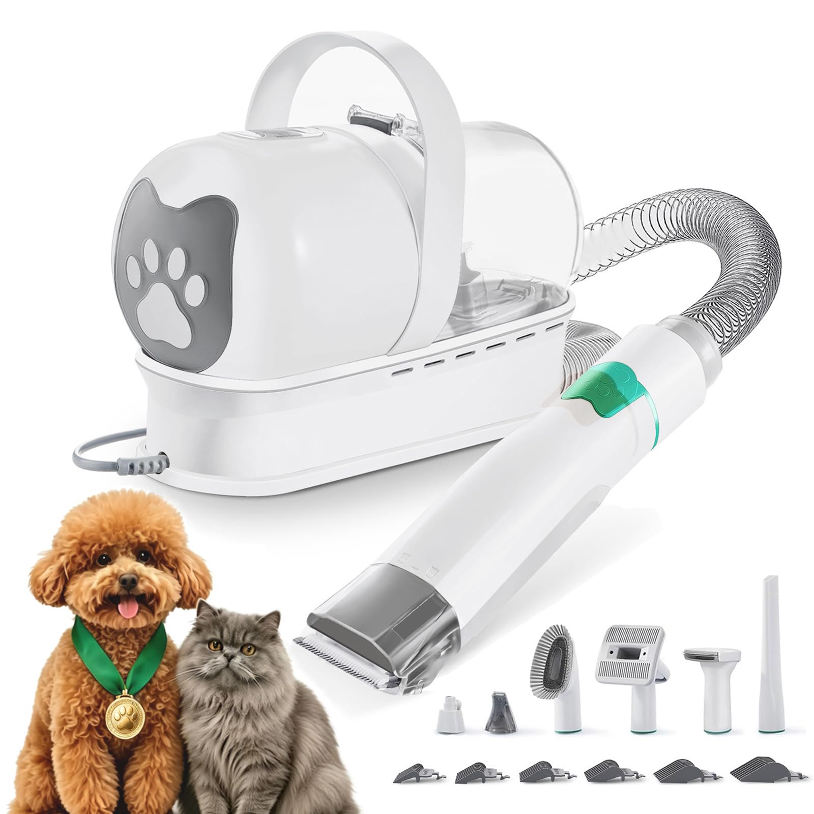 Hundeschermaschine mit Staubsauger, 13000 Pa Super Saugkraft & 99,99% Tierhaar-Aufnahme, Leise Haustierpflegeset mit 7 Pflegewerkzeugen für Hunde und Katzen
