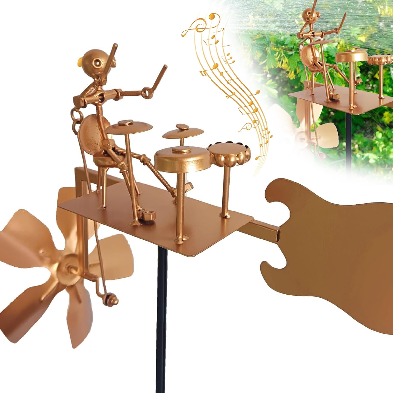 Handmade Metal Drummer Windmill, Garden Decoration Windmill Drummer, Percussionist Music Figurines and Statues Drummer for...