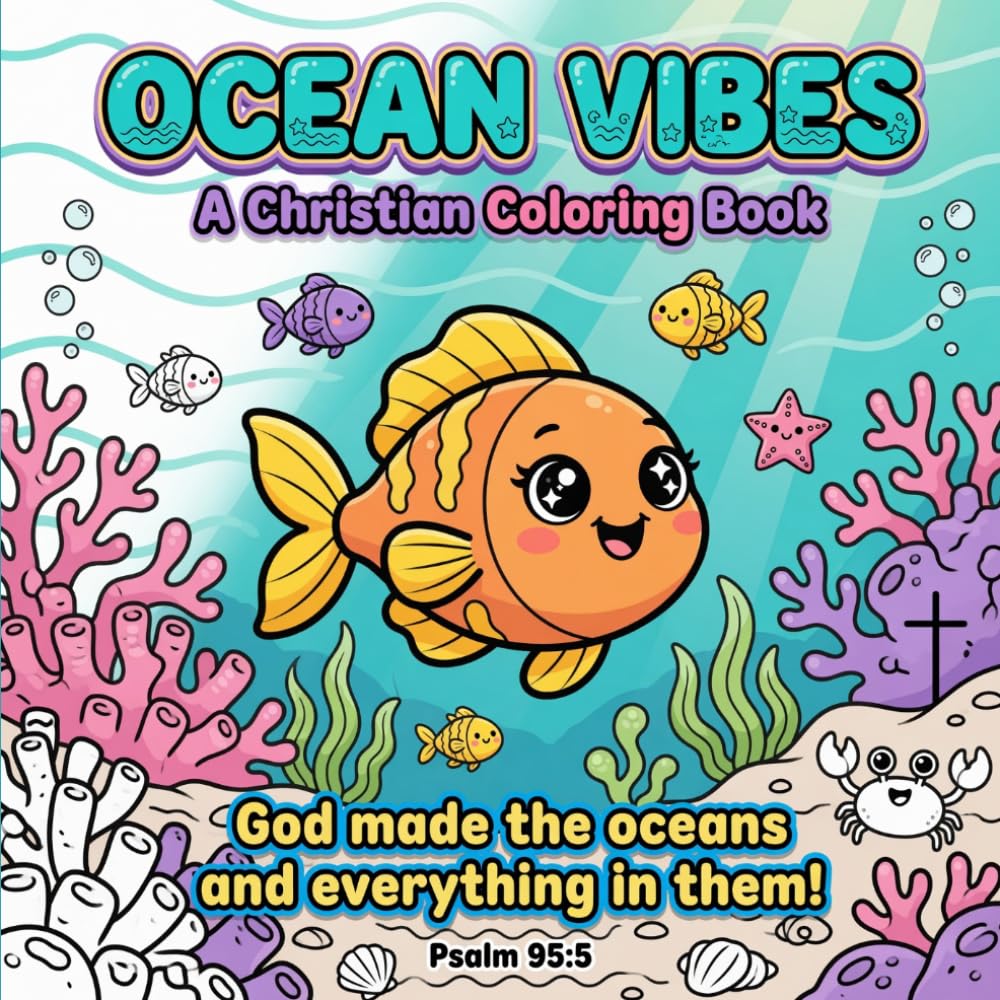 Ocean Vibes: Christian Coloring Book: 40 Beautiful Pages of Ocean Creatures, Fish & Sea Life Created by God