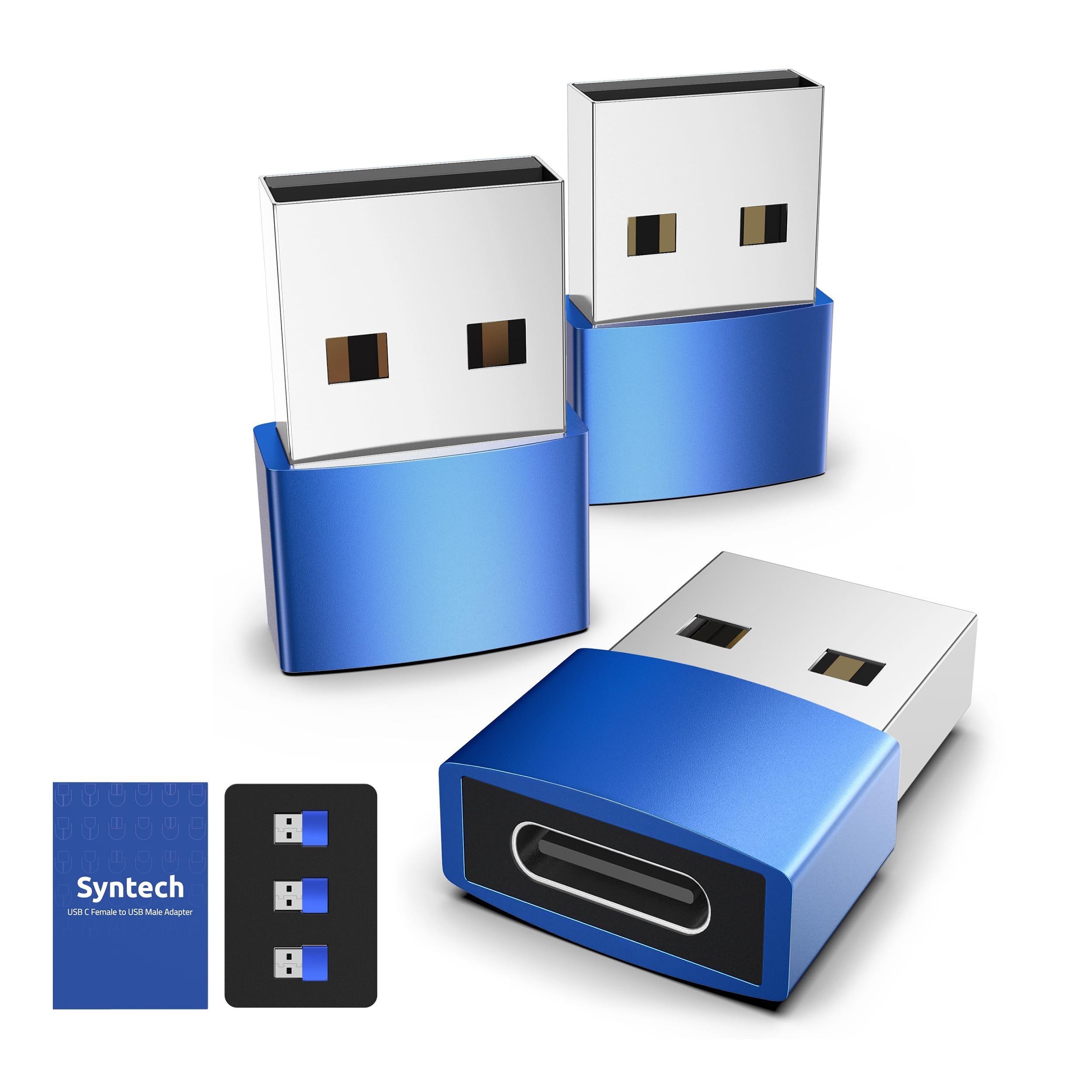 Syntech Adapter USB C auf USB (3er-Pack) [Aluminiumgehäuse,hohe Stabilität] Kompatibel mit AirPods, iPad mini/Air 7, iPhone 17/17Air/17e/16/15 Pro Max, Apple Watch Series 9/8/7 usw, Blau
