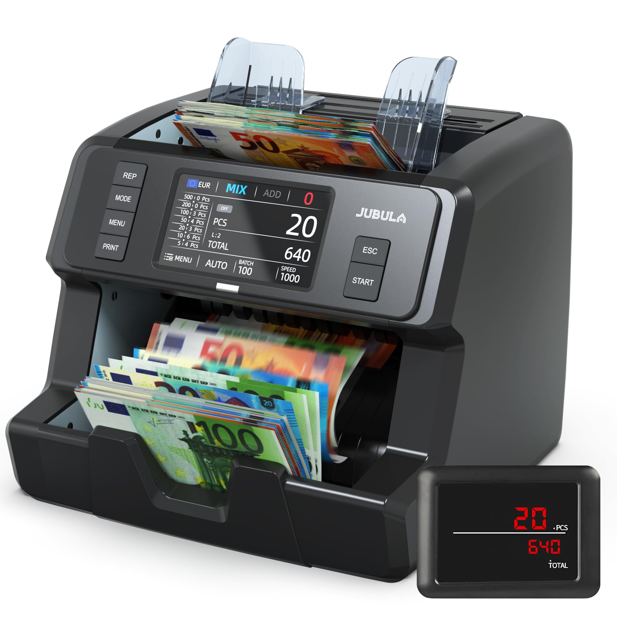 MV-400 contabanconote 1CIS con touchscreen | sicuro, preciso, veloce | rileva soldi falsi | conteggio misto, rilevamento banconote false testato BCE, 10 valute