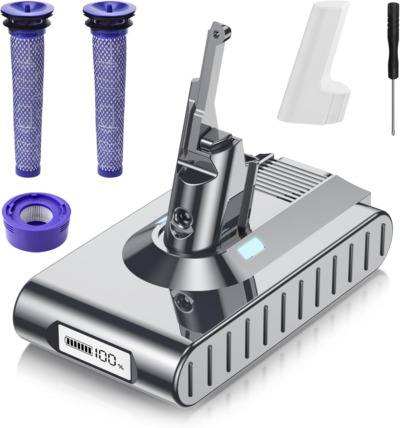 POWTREE Upgraded 8000mAh 21.6V V 8 Battery Replacement for Dyson SV10 V8 Motorhead/Absolute/Fluffy/HEPA/Fluffy Handheld Vacuum Cleaners Li-ion 2 Filters and 3 Screws Included(Not Fit V6, V7, V10)