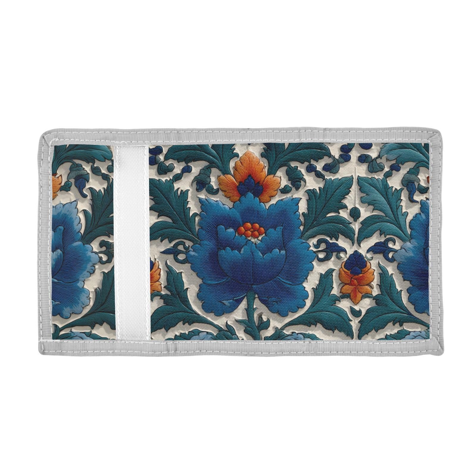 FOLIOSA Blue Ethnic Floral Kids Wallet for Boys Girls Youth, Compact Fabric 4.9×2.9 in