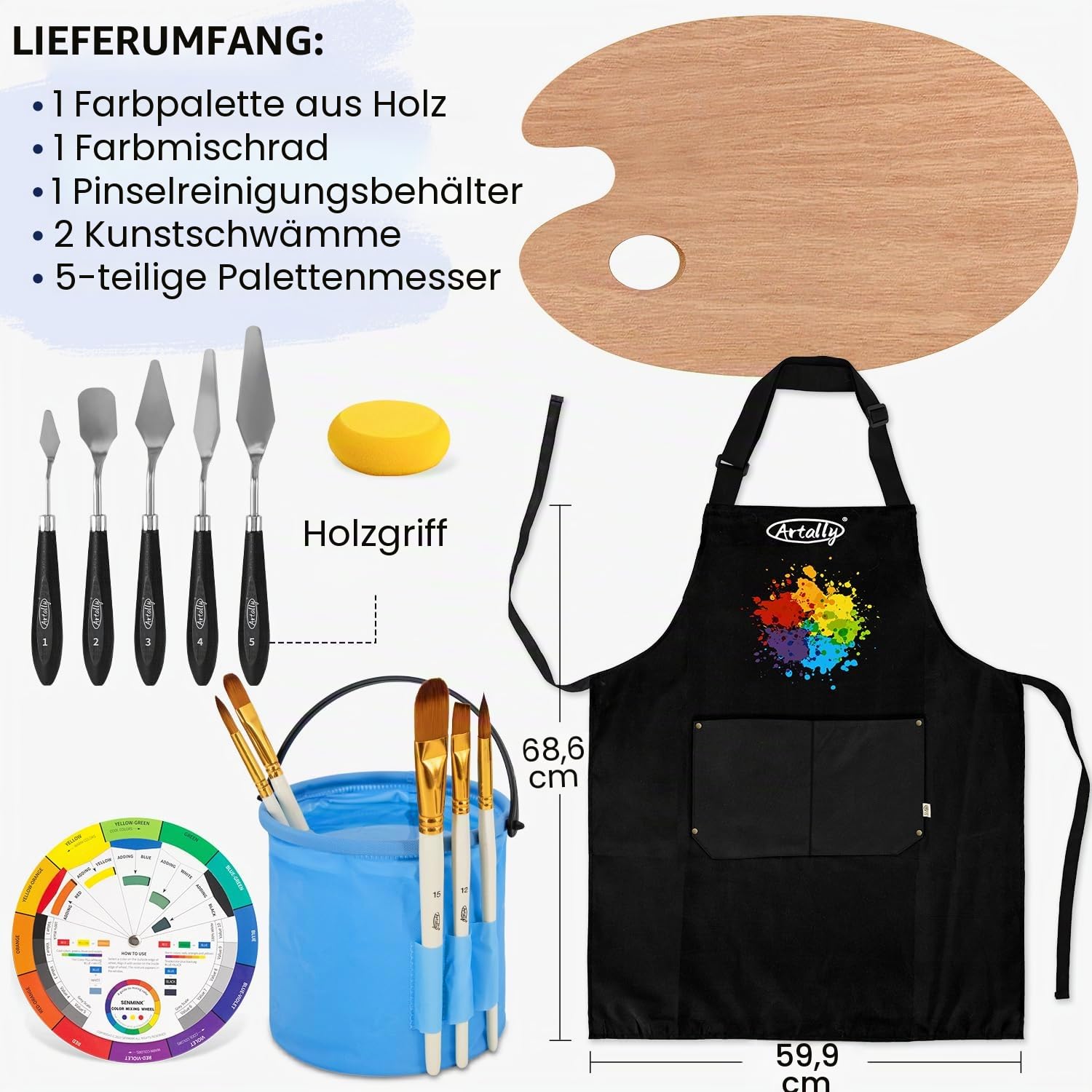 86-teiliges Acryl-Malset mit Tischstaffelei, 48 Farben, Acrylfarben-Set, Pinsel-Set und Etui, Pinselbecken und Kunstschürze, komplettes Kunstbedarf, Malset für Erwachsene, Künstler, Anfänger