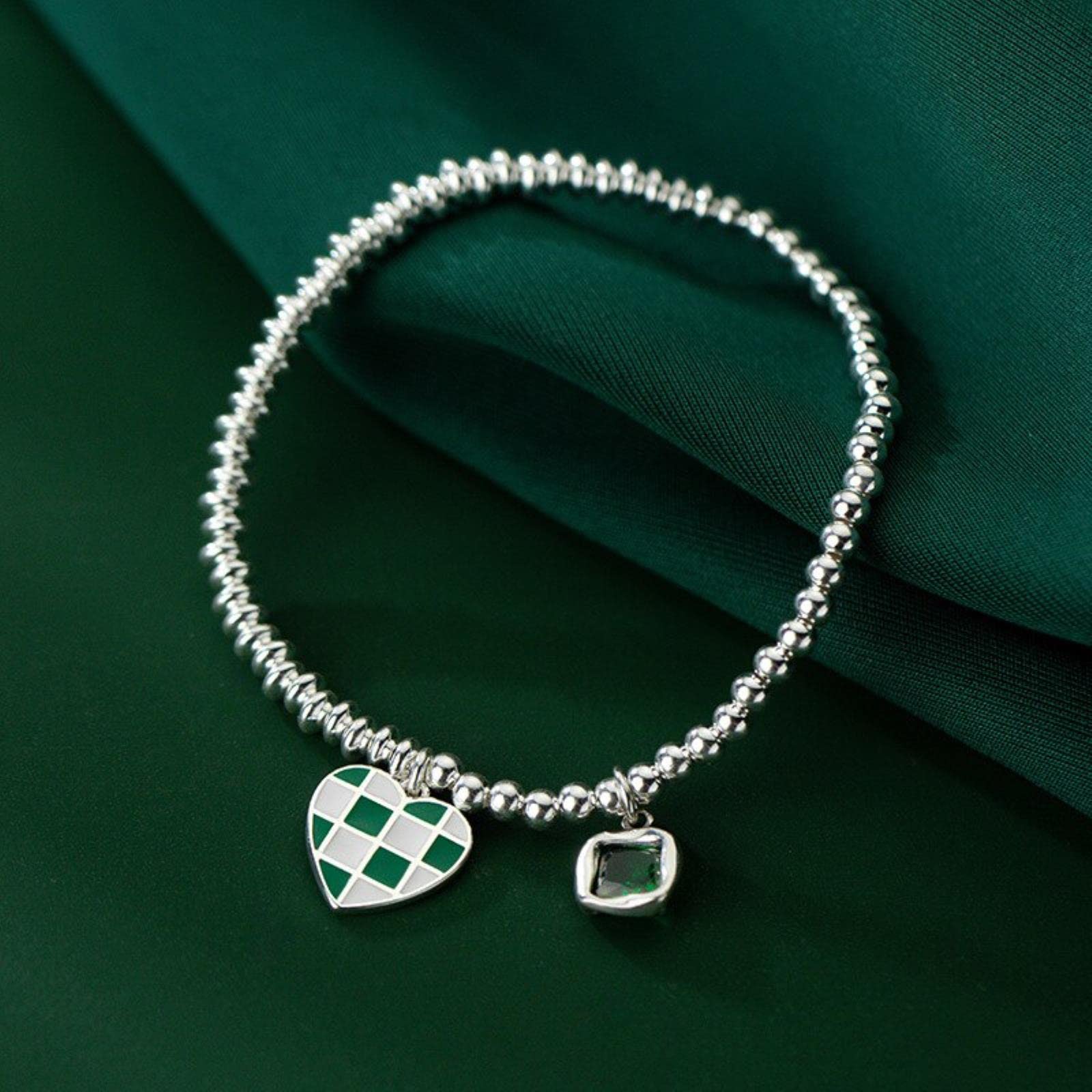 Pulsera De Plata De Ley 925 Auténtica con Forma De Corazón Y Circonita Cúbica Verde para Mujer, Joyería Fina De Moda para Fiesta De Boda