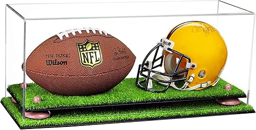 Miniatura 182 de Better Display Cases Acrílico 2 Mini casco de fútbol (no tamaño completo) vitrina con base de césped transparente (V46/A019)