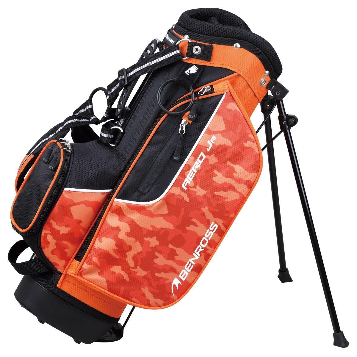 Benross Junior Aero Golf Stand Bag Age 5‑7 – Lightweight Kids Golf Bag with Stand, 4‑Way Divider, Dual Padded Straps & Rain Hood – Orange