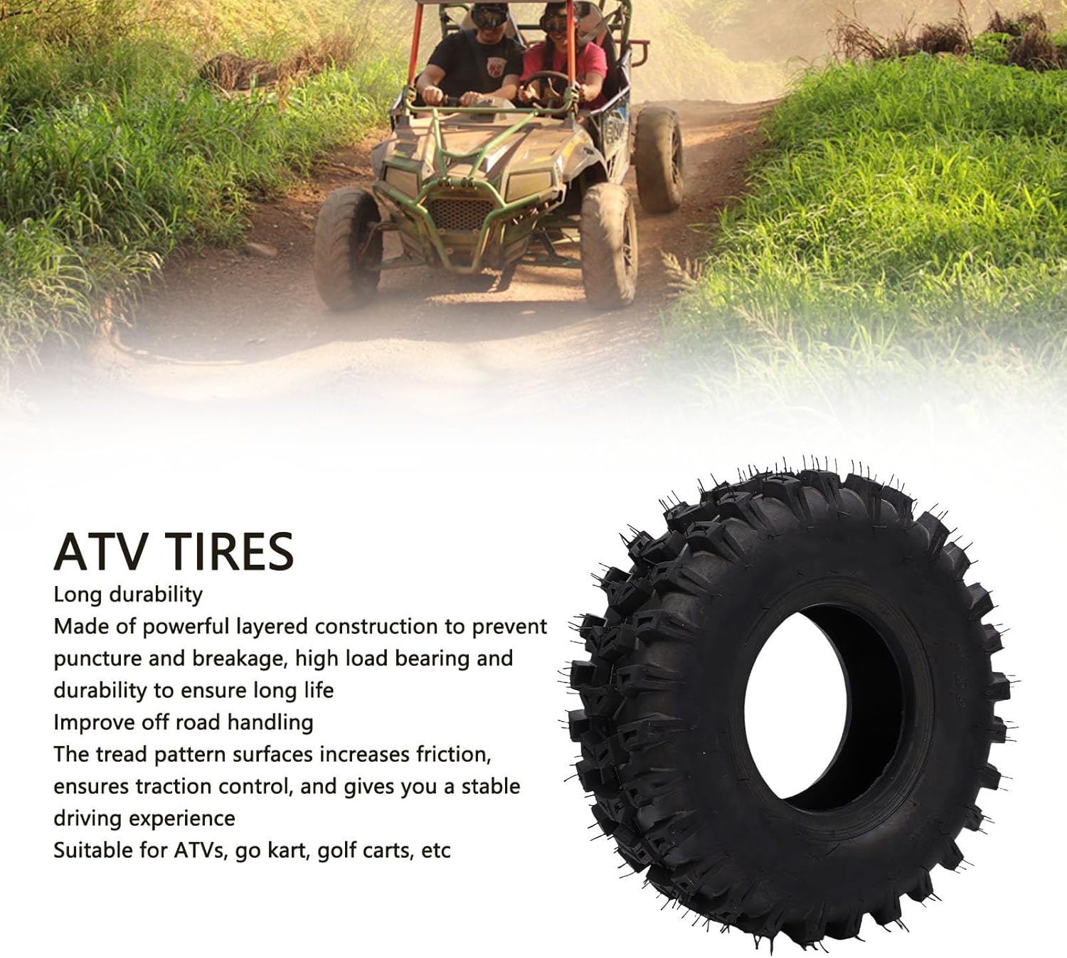Luocute 14x5.00-6 Tubeless Tire, 6 Inch Vacuum Tire for ATV Quad Off Road Go Kart Mini Bike