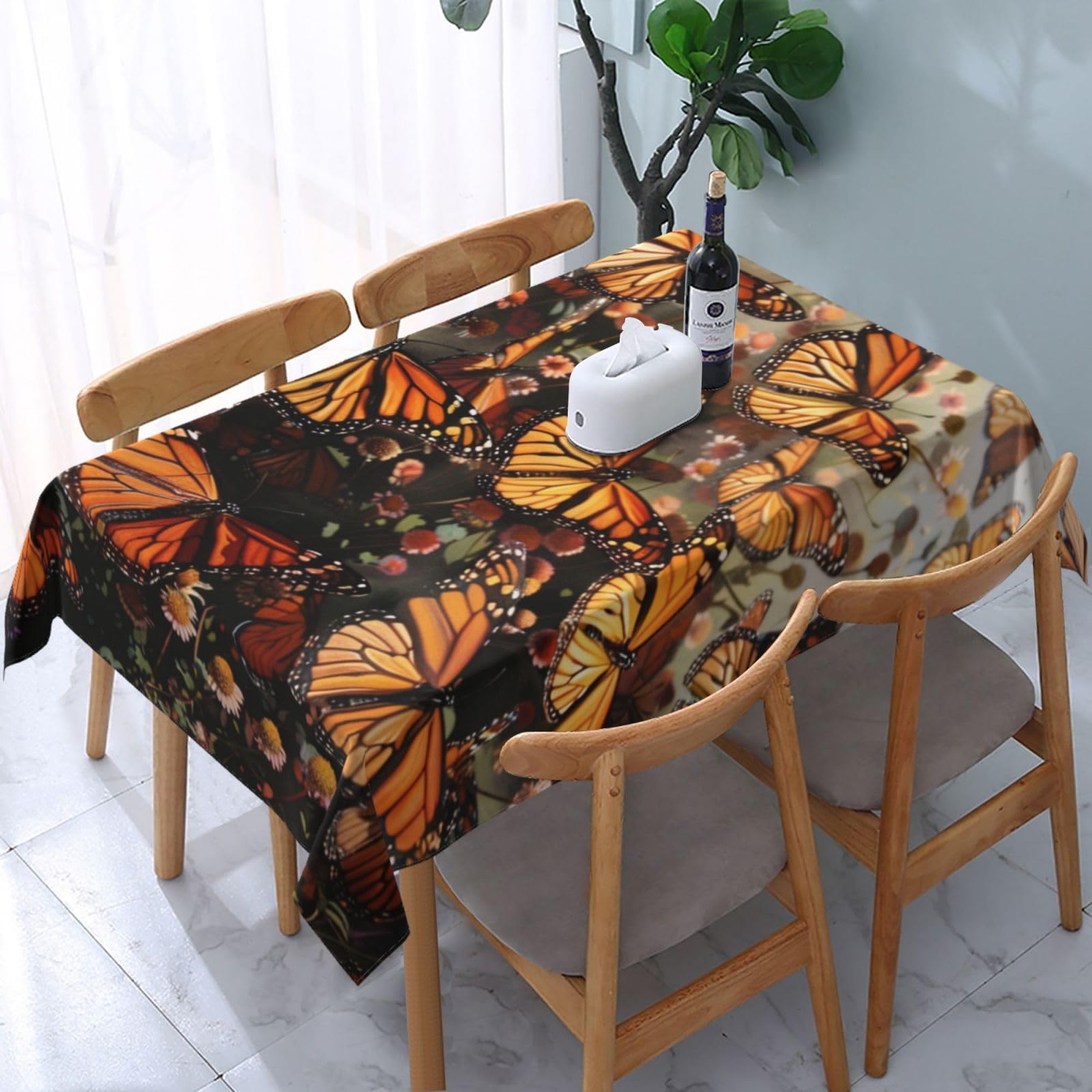 WPKJU Monarch Butterflies Printed Tablecloth Water Resistant Table Cover Washable Rectangle Table Cloth for Tables 54x72 in