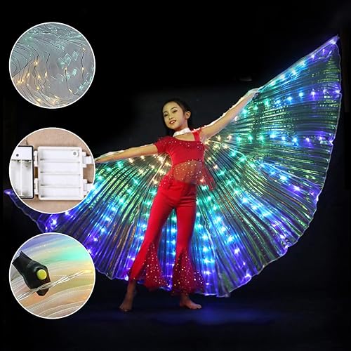 Miniatura 5 de HOTBEST Alas LED ISIS, alas de danza del vientre, alas de mariposa LED coloridas iluminadas, alas de baile de ángel brillante con palo telescópico,
