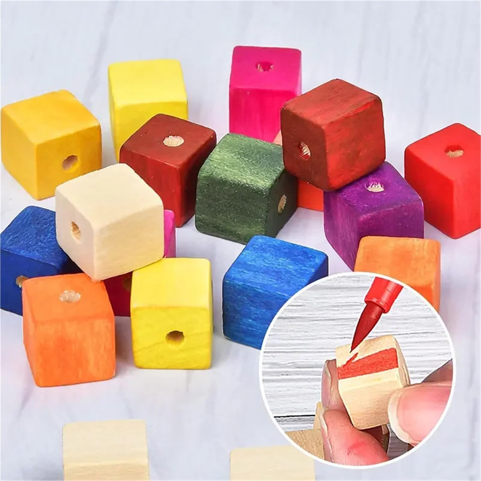 200 cubos de madera sin terminar 20 mm, bloques, cuentas geométricas, espaciadores sueltos lisos naturales for manualidades