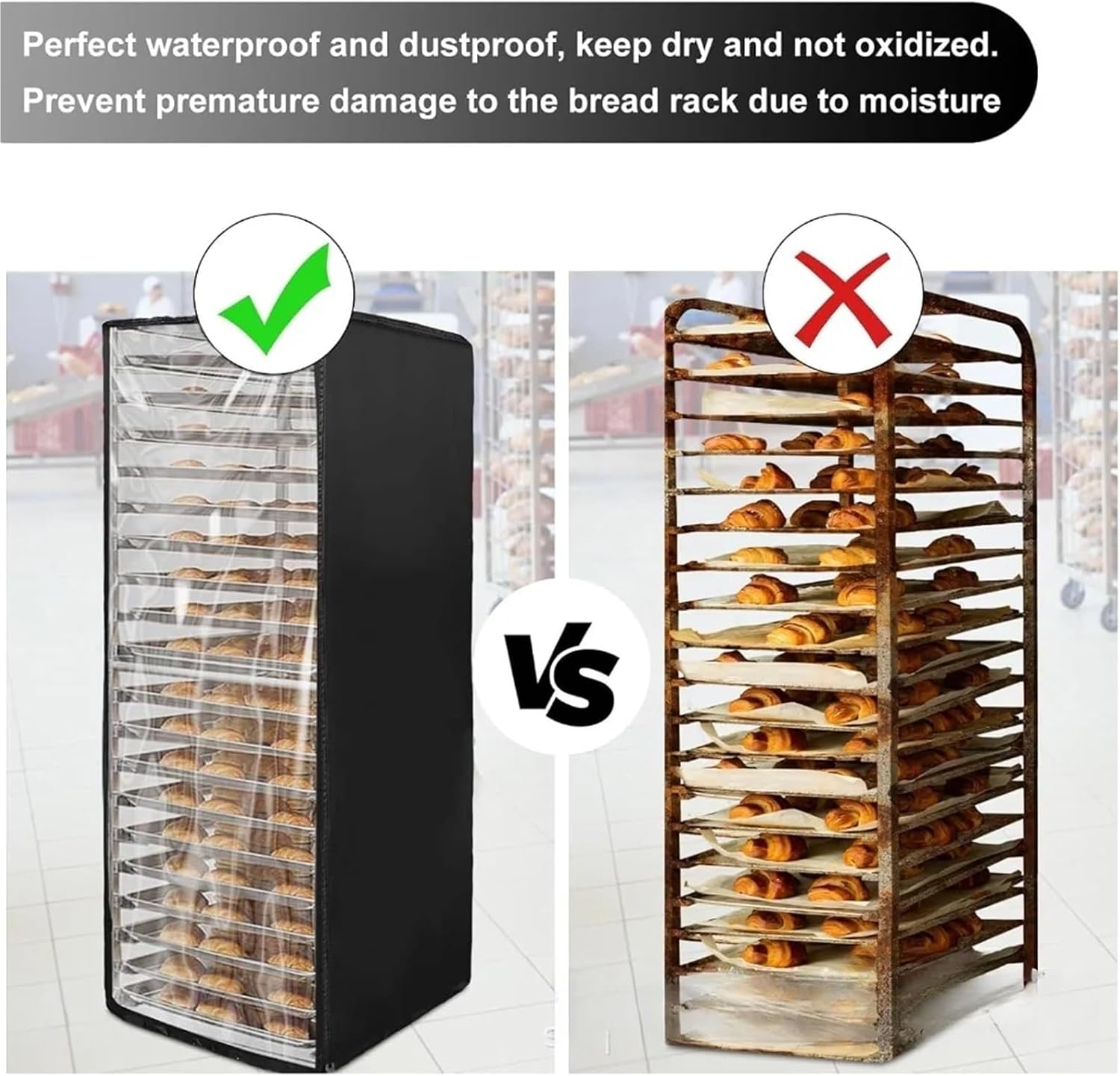 Bread Rack Cover With Zipper For 10 Tier Sheet Pan Racks Ventilation Vents For Air Circulation And Moisture Control(210D23x28x64)