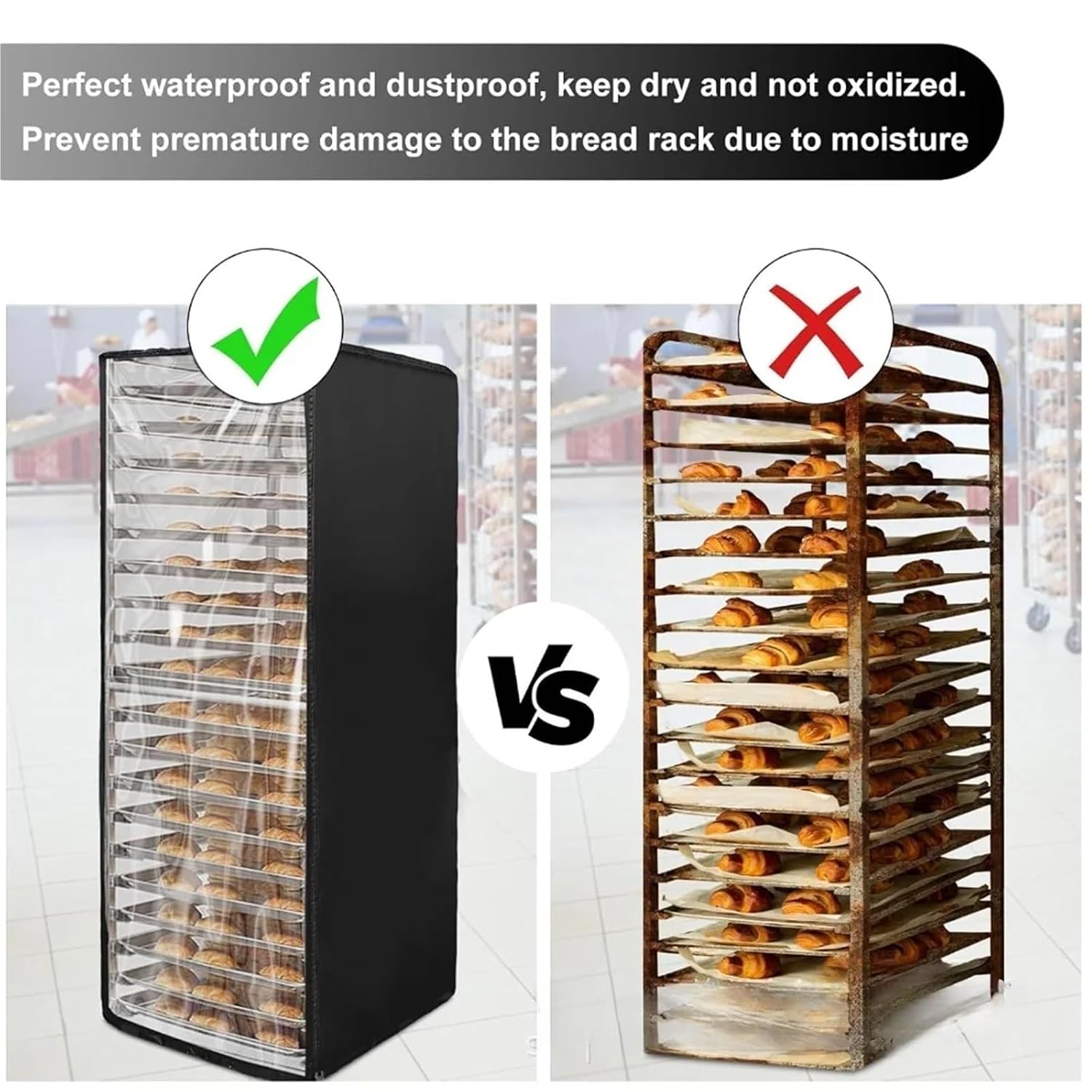 Bread Rack Cover with Zipper for 10 Tier Sheet Pan Racks, Ventilation Vents for Air Circulation & Moisture Control