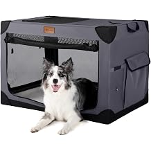 Garnpet Soft Dog Crate for Extra Large Dogs, 4-Door Foldable Collapsible Dog Crate with Soft Sides, Indoor & Outdoor Travel Dog Kennel, Dark Grey