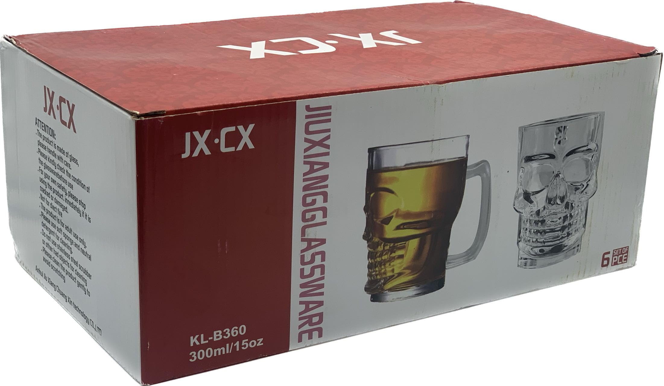 Oceano Gobelets crâne verre bière chope Shot Chupito tasse whisky vodka amer vin bière rhum spiritueux idée cadeau anniversaire fête des pères halloween bar pub skull crâne (6 pièces 360 ml)