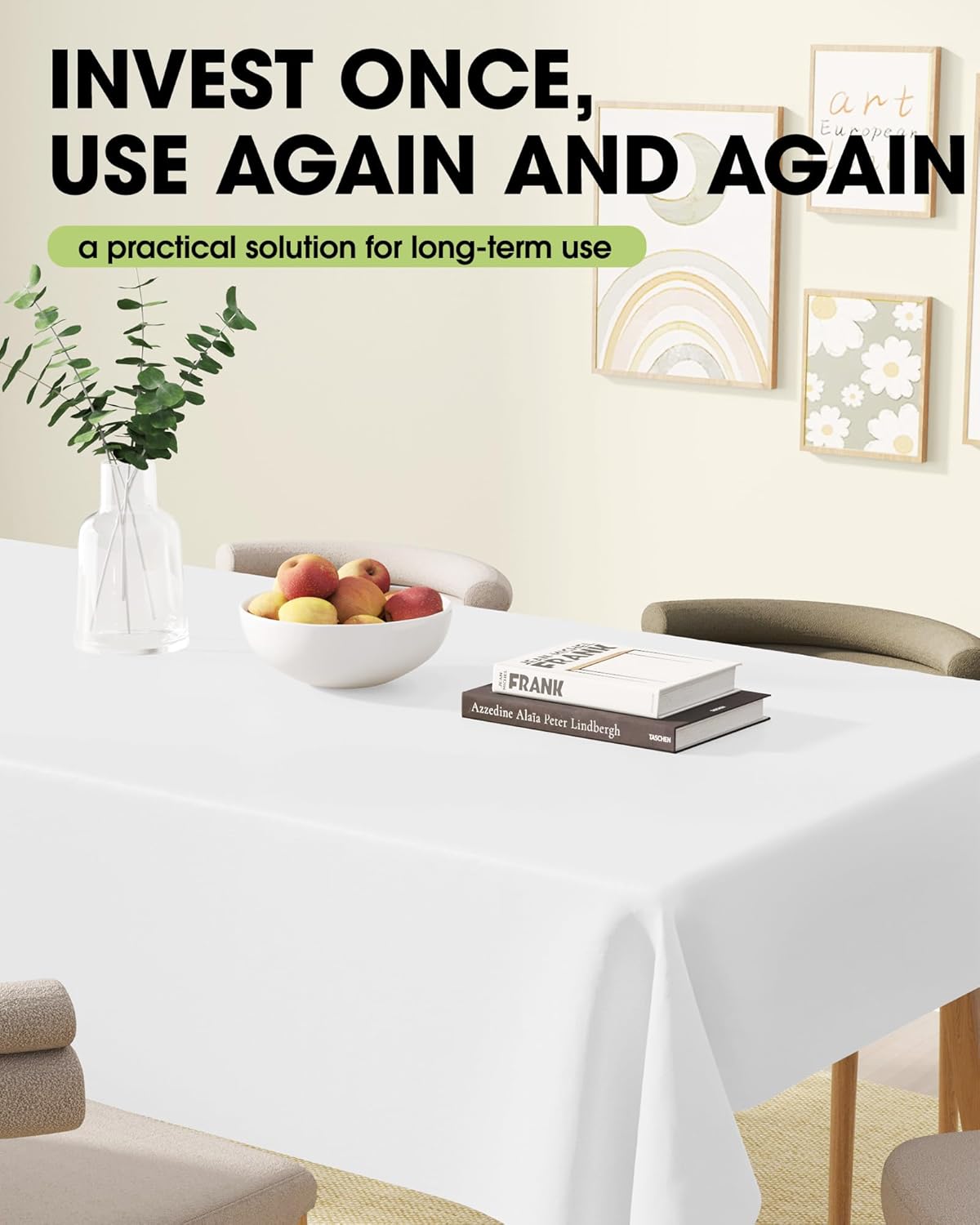 Pureegg Rectangle Table Cloth 60" x 102" – Durable Polyester Tablecloth Offers Reusable & Washable Protection, Ideal for Outdoor Party, Picnic, Wedding, Banquet and Birthday, 9 Pack, White